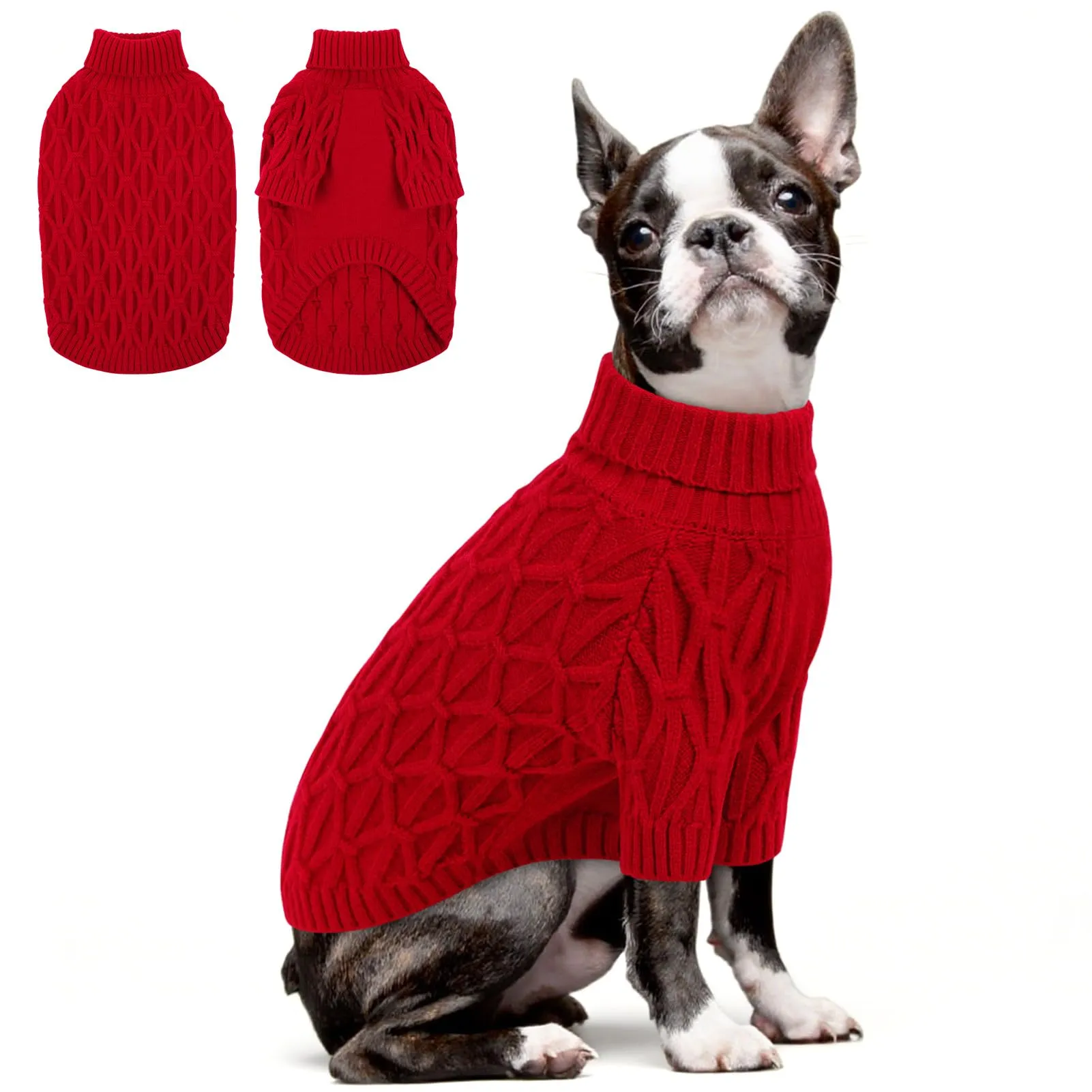 Queenmore Maglione Natalizio per Cani, Maglioncino Cane Morbido ed Elasticizzato,Felpa per Cane Corso Bulldog Francese e Bassotto, Rosso, L - immagine 1