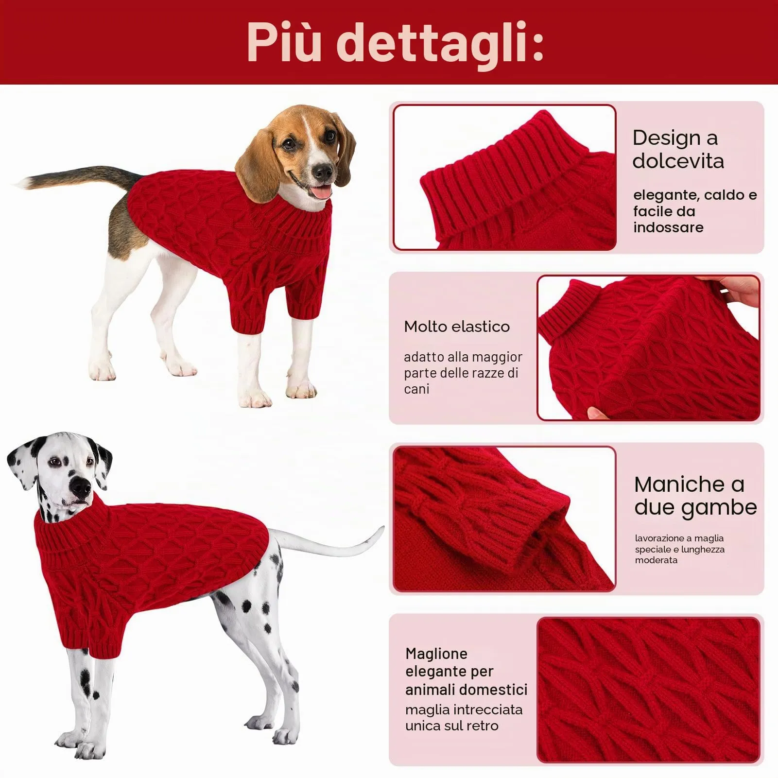 Queenmore Maglione per Cani di Taglia Grande, Maglioncino Cane con Collo Alto e Tessuto Caldo, Vestito Natale per Labrador, Golden Retriever e Border Collie, Rosso, XL - immagine 4