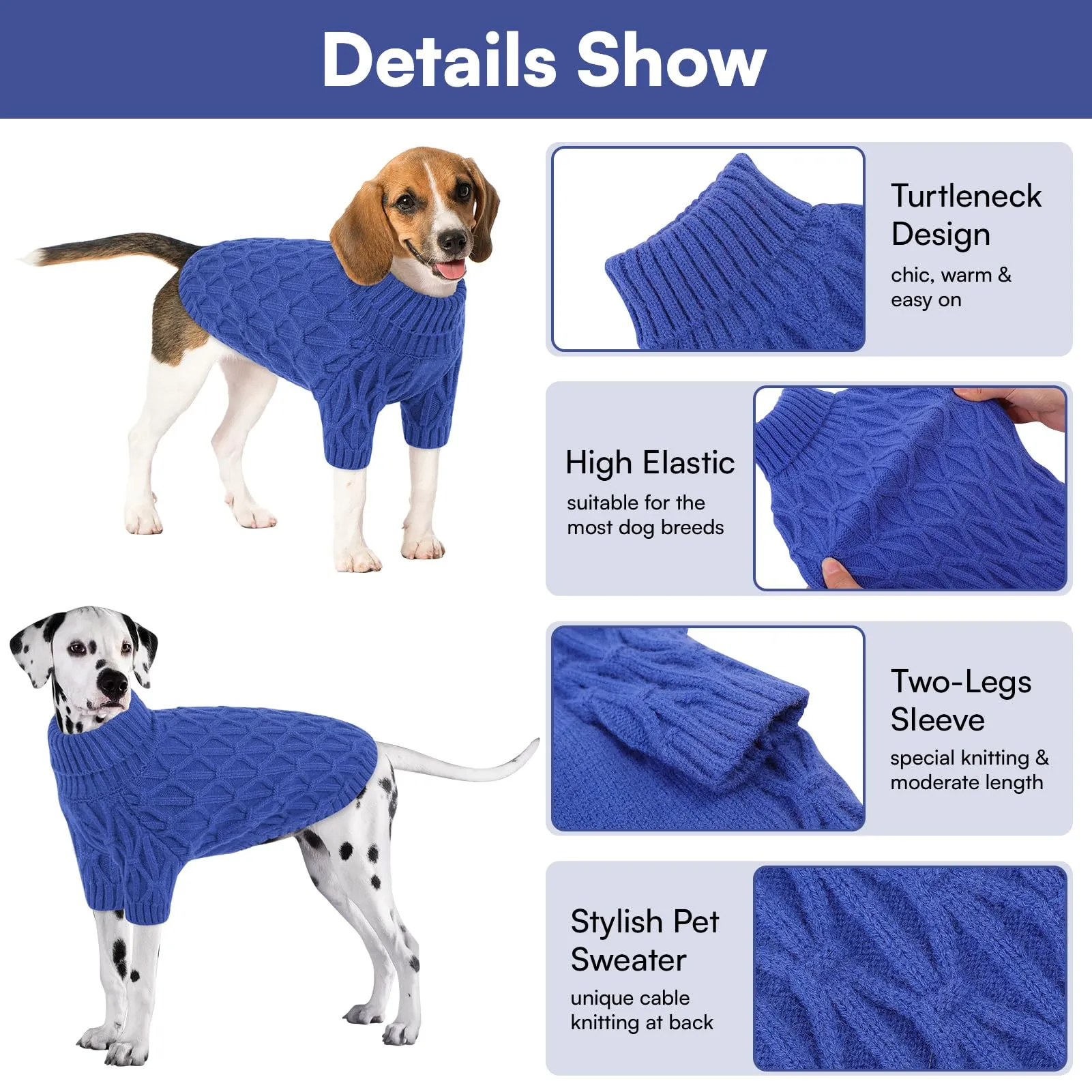 Queenmore Maglia per Cuccioli con Collo Alto, Maglioncino Cane Morbida e Calda, Felpa Cane per Inverno, per Cani e Gatti, Blu, XS - immagine 4