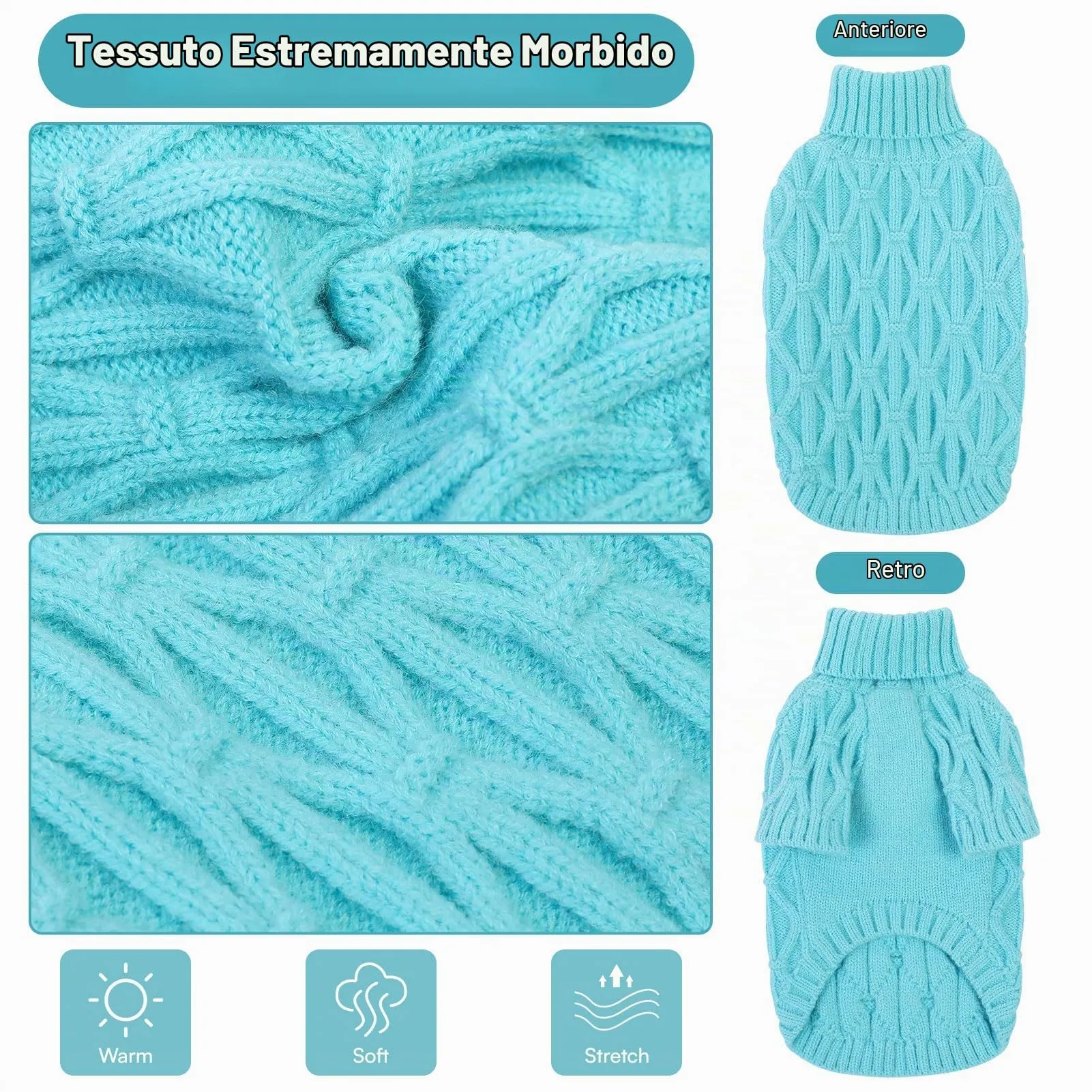 Queenmore Maglione per Whippet, Maglioncino Cane Morbida e Calda, Felpa Cane Grande per Labrador, Golden Retriever e Border Collie, Lago blu, XL - immagine 2