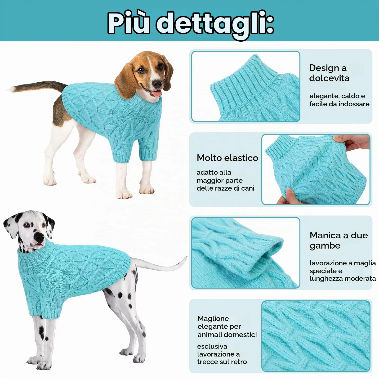 Queenmore Maglione per Whippet, Maglioncino Cane Morbida e Calda, Felpa Cane Grande per Labrador, Golden Retriever e Border Collie, Lago blu, XL - immagine 4