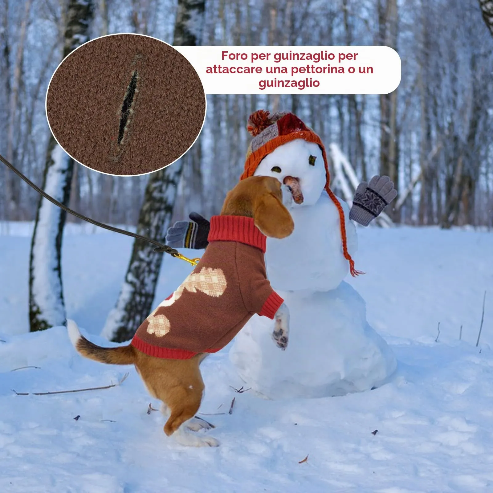 Hjumarayan Maglione Cane Natalizio - Caldo Maglioncino con Renna, foro per guinzaglio, maglioncini per Chihuahua, Cucciolo di Volpino, Mini Yorkie, Marrone XS - immagine 5