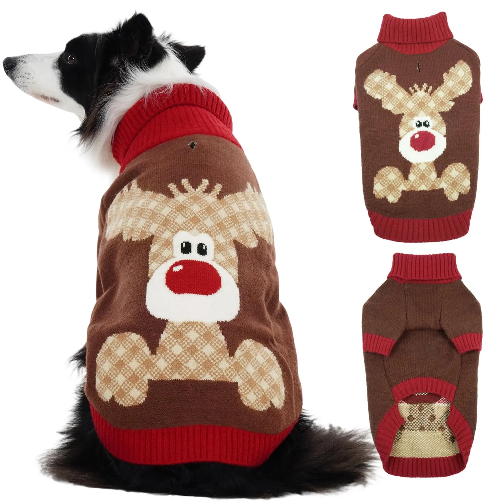 Hjumarayan Maglione Cane Natalizio - Caldo Maglioncino con Renna, foro per guinzaglio, maglioncini per Cocker Spaniel, Westie, Shiba Inu, Marrone XL - immagine 1