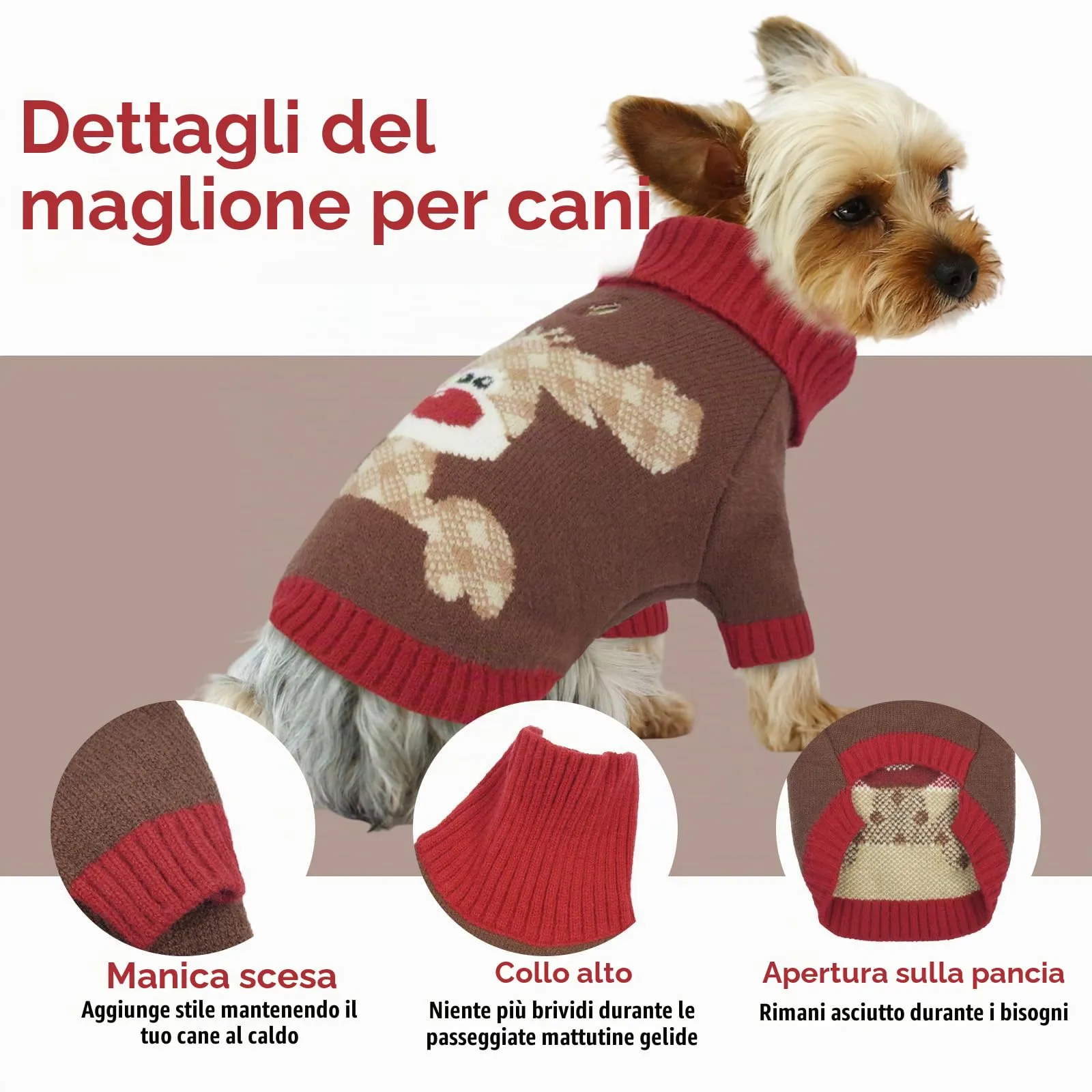 Hjumarayan Maglione Cane Natalizio - Caldo Maglioncino con Renna, foro per guinzaglio, maglioncini per Cocker Spaniel, Westie, Shiba Inu, Marrone XL - immagine 4