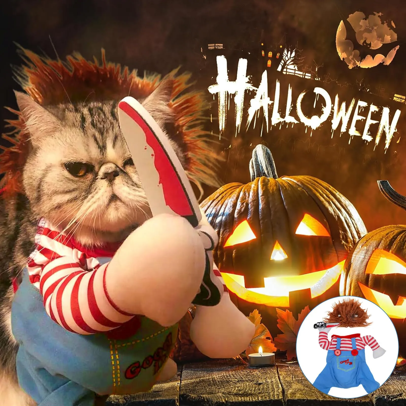 Sikweny Costumi Halloween Cani Include Giacca e Barba Finta Costume Halloween Cane Vestiti per Cani Regolabile Vestito Cane Traspirante Vestiti per Gatti per Costumi Festival Feste Tema (L) - immagine 4