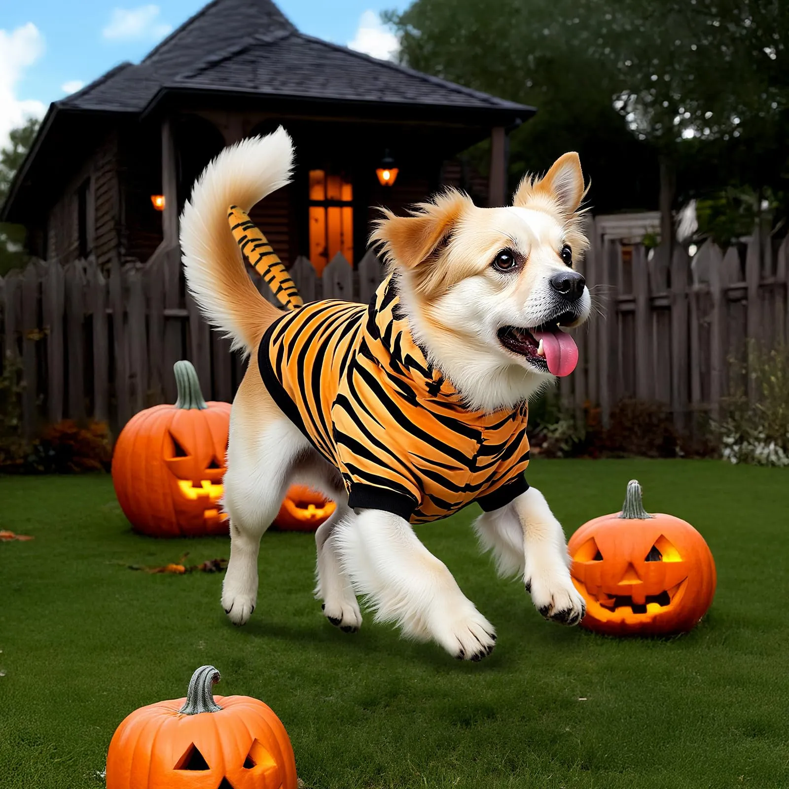 Puluole Costume di Halloween per cani, abbigliamento per animali domestici, cosplay, tigre, cappotto per gatto, abbigliamento per cani e gatti (L) - immagine 5