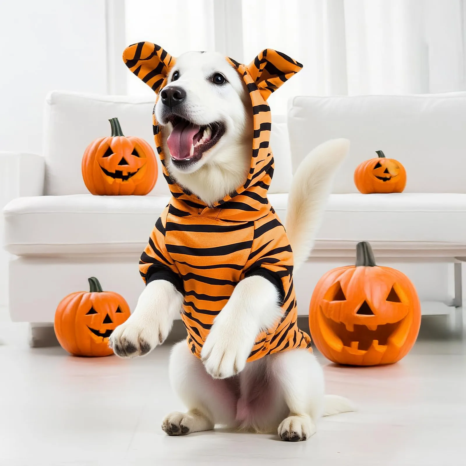 Puluole Costume di Halloween per cani, abbigliamento per animali domestici, cosplay, tigre, cappotto per gatto, abbigliamento per cani e gatti (XXL) - immagine 4