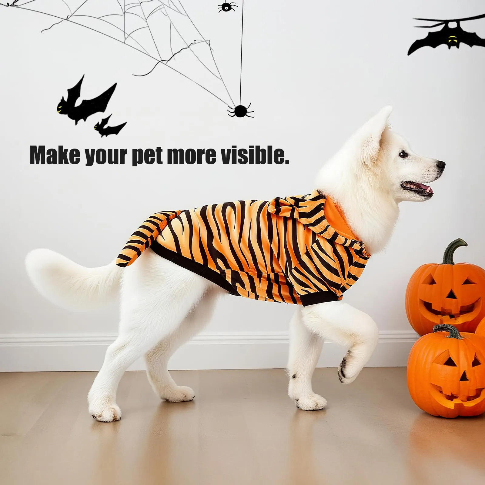 Puluole Costume da tigre per cani, Halloween, con orecchie e coda, felpa - immagine 2