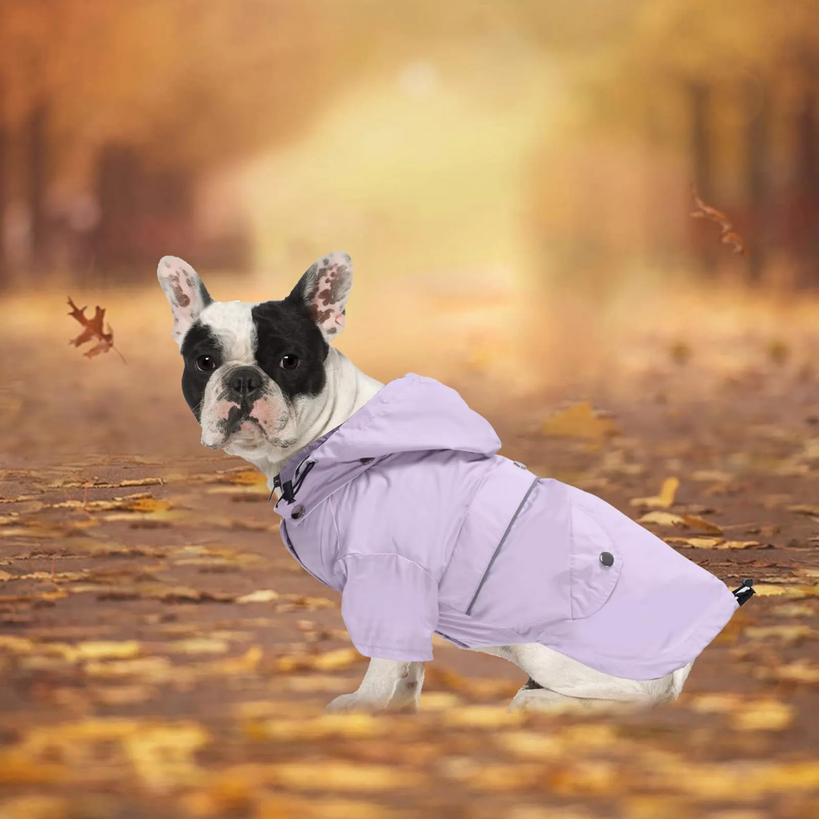 Impermeabile MOREZI per cani, antipioggia, impermeabile, traspirante, con cerniera, coulisse regolabile, cappuccio staccabile, adatto a cani di piccola e media taglia-Viola-S - immagine 2