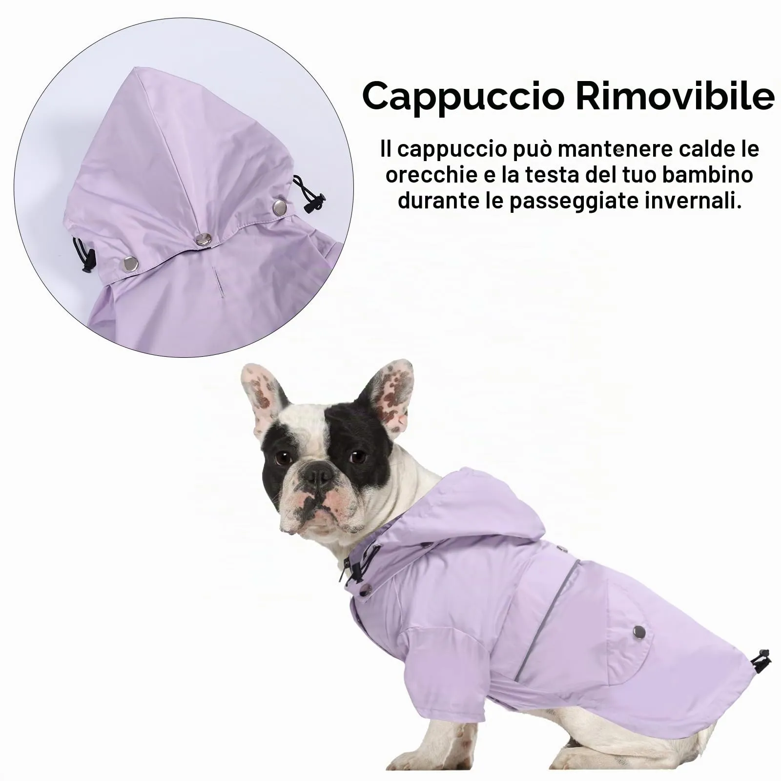 Impermeabile MOREZI per cani, antipioggia, impermeabile, traspirante, con cerniera, coulisse regolabile, cappuccio staccabile, adatto a cani di piccola e media taglia-Viola-S - immagine 5