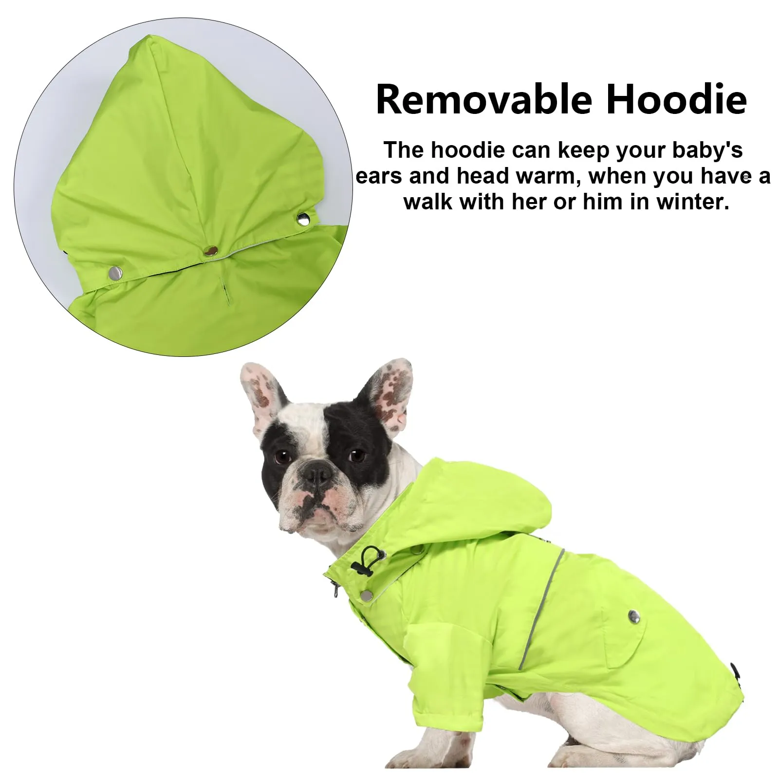 Impermeabile MOREZI per cani, antipioggia, impermeabile, traspirante, con cerniera, coulisse regolabile, cappuccio staccabile, adatto a cani di piccola e media taglia-Verde-XL - immagine 5
