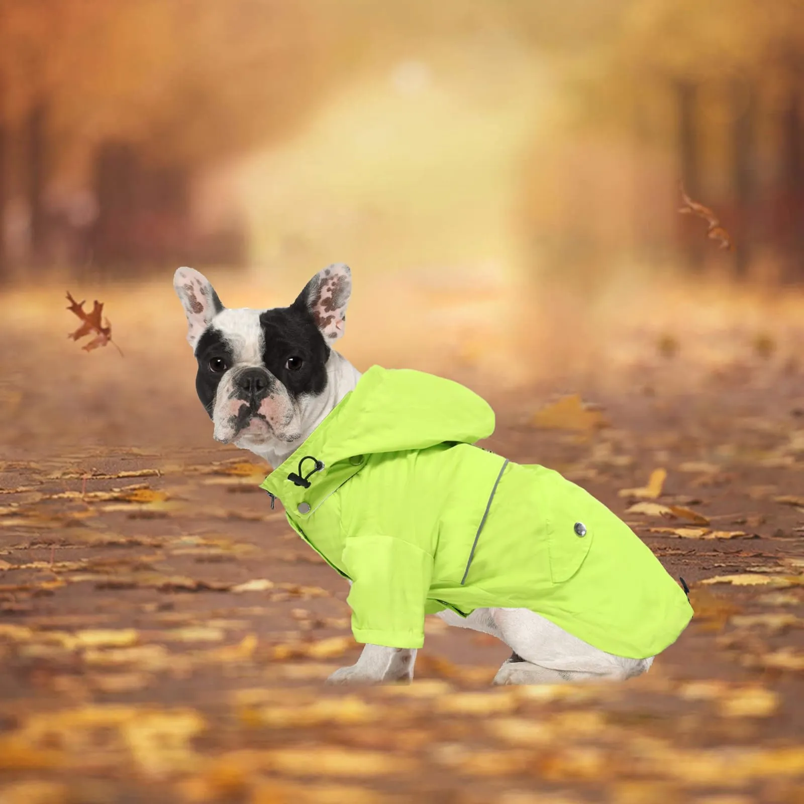 Impermeabile MOREZI per cani, antipioggia, impermeabile, traspirante, con cerniera, coulisse regolabile, cappuccio staccabile, adatto a cani di piccola e media taglia-Verde-XS - immagine 2