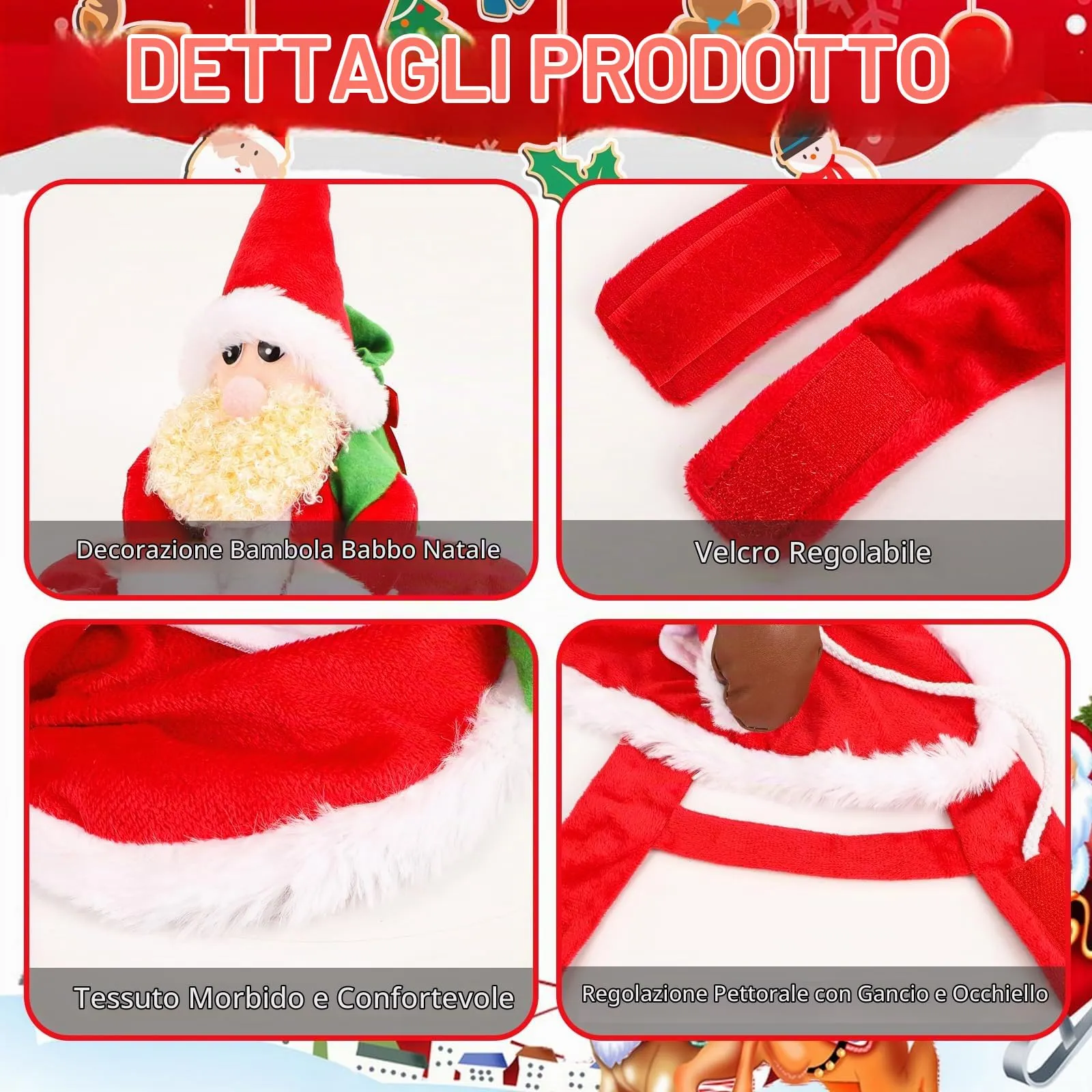 QKURT Abito Natalizio per Cani, Costumi Di Natale Per Cani - immagine 4