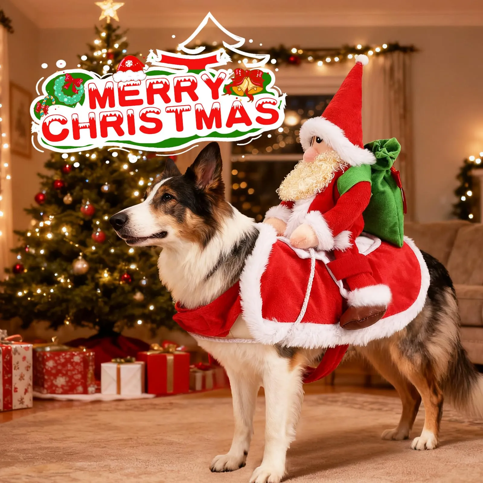 QKURT Abito Natalizio per Cani, Costumi Di Natale Per Cani - immagine 2