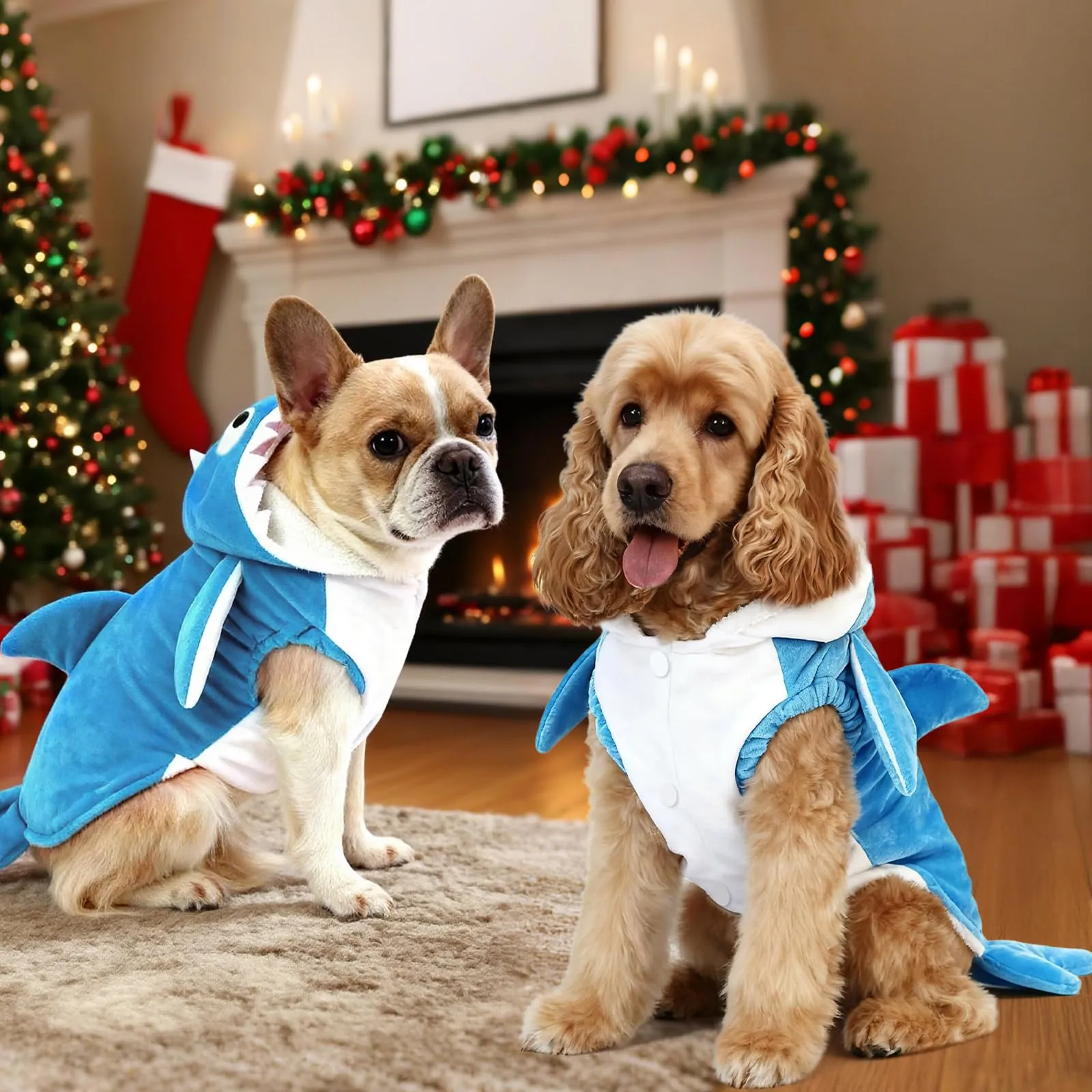 Costume da squalo per cani, per cosplay di animali domestici, con cappuccio, per cani e gatti (L) - immagine 5
