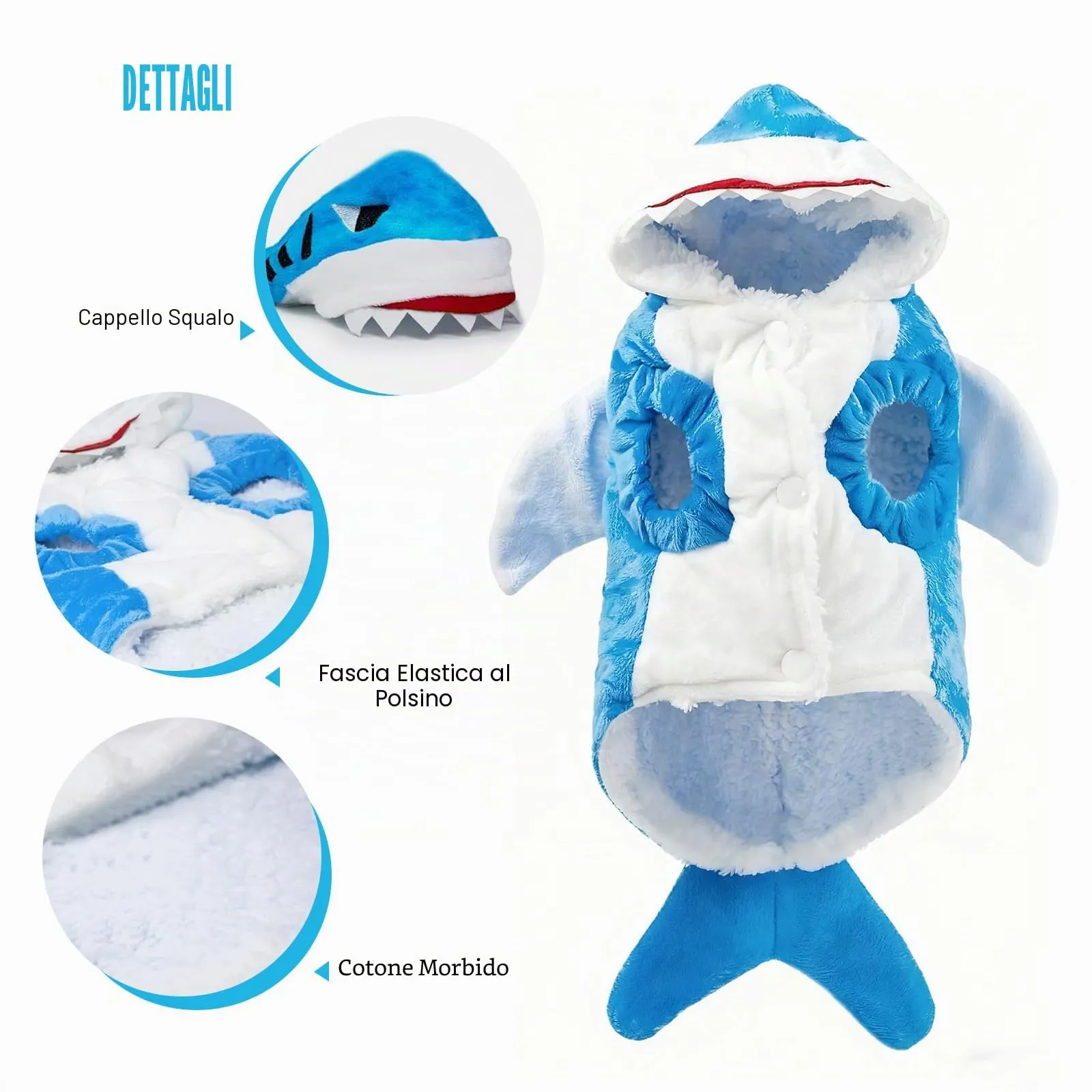 Costume invernale per cani da squalo, giacca per cani di taglia piccola e media, gilet per cani con squalo, gilet per cani e gatti, in pile, per cani e gatti (XS) - immagine 7