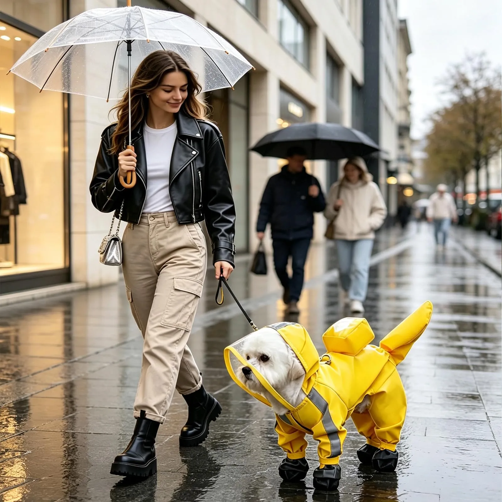 PETCUTE Impermeabile per Cani con Cappuccio, Cappotto Impermeabile per Cani con Strisce Riflettenti, Bottone a Pressione,Leggera Cappotto Cane Antipioggia per Cani di Piccola e Media Taglia - immagine 2