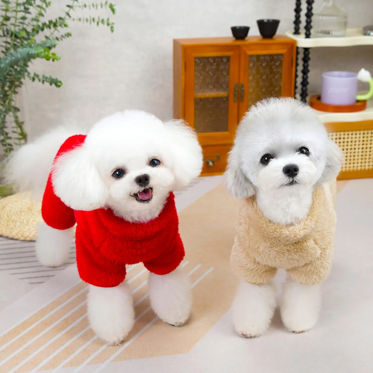 Izefia Cane Maglione Vestiti Abbigliamento Pile Maglioni di Lana Tutina Inverno Caldo Felpa Camicia 4 Gambe Tuta Pigiama Alla Moda Pet Face Modello Maglione per Cani di Piccola Taglia Gatto Medio - immagine 5