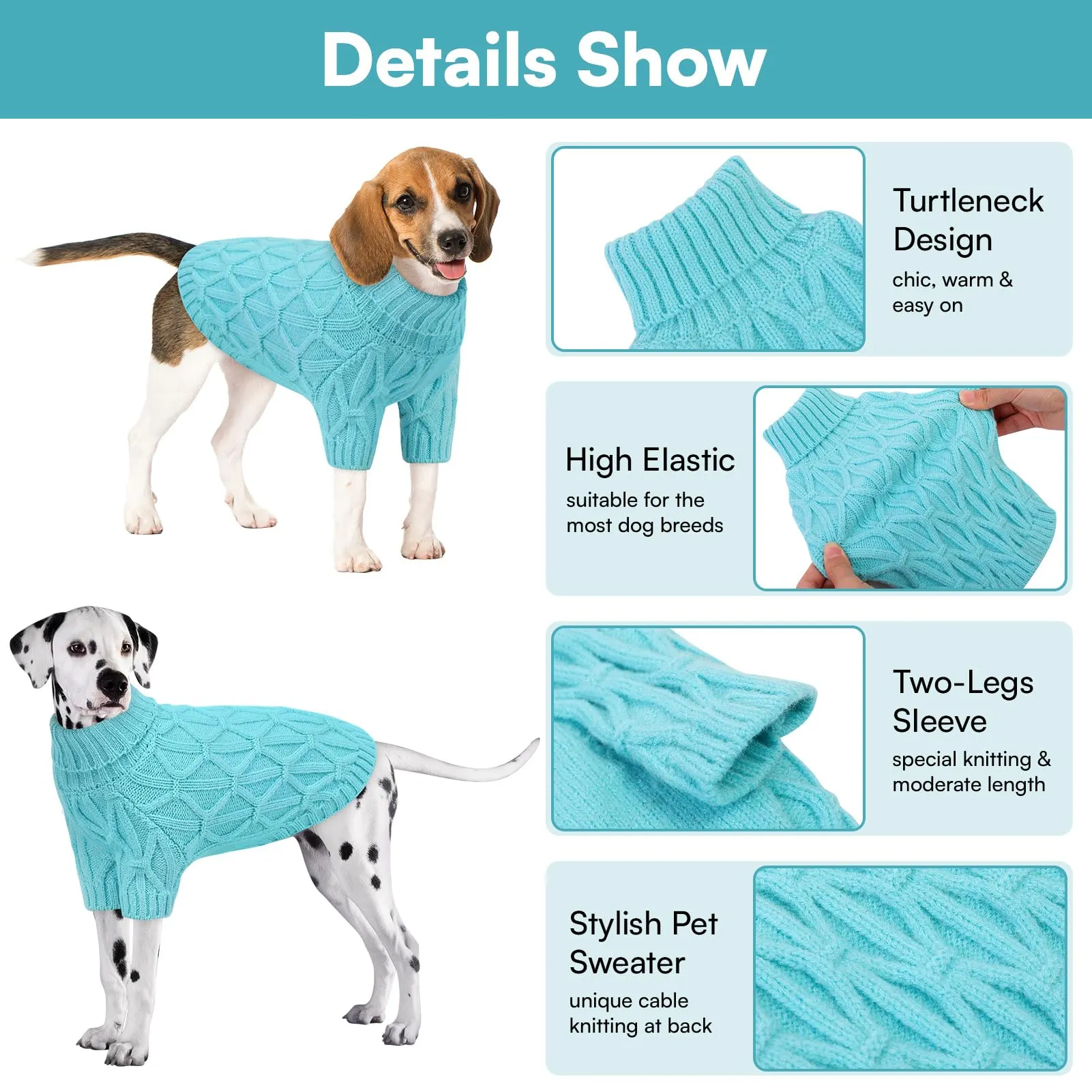 Queenmore Maglione per Whippet, Maglioncino Cane Morbida e Calda, Felpa Cane Grande per Labrador, Golden Retriever e Border Collie, Lago blu, 2XL - immagine 4