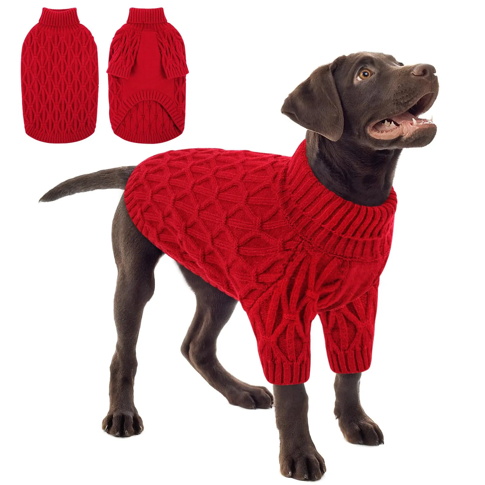 Queenmore Maglione per Cani di Taglia Grande, Maglioncino Cane con Collo Alto e Tessuto Caldo, Vestito Natale per Labrador, Golden Retriever e Border Collie, Rosso, 2XL - immagine 1