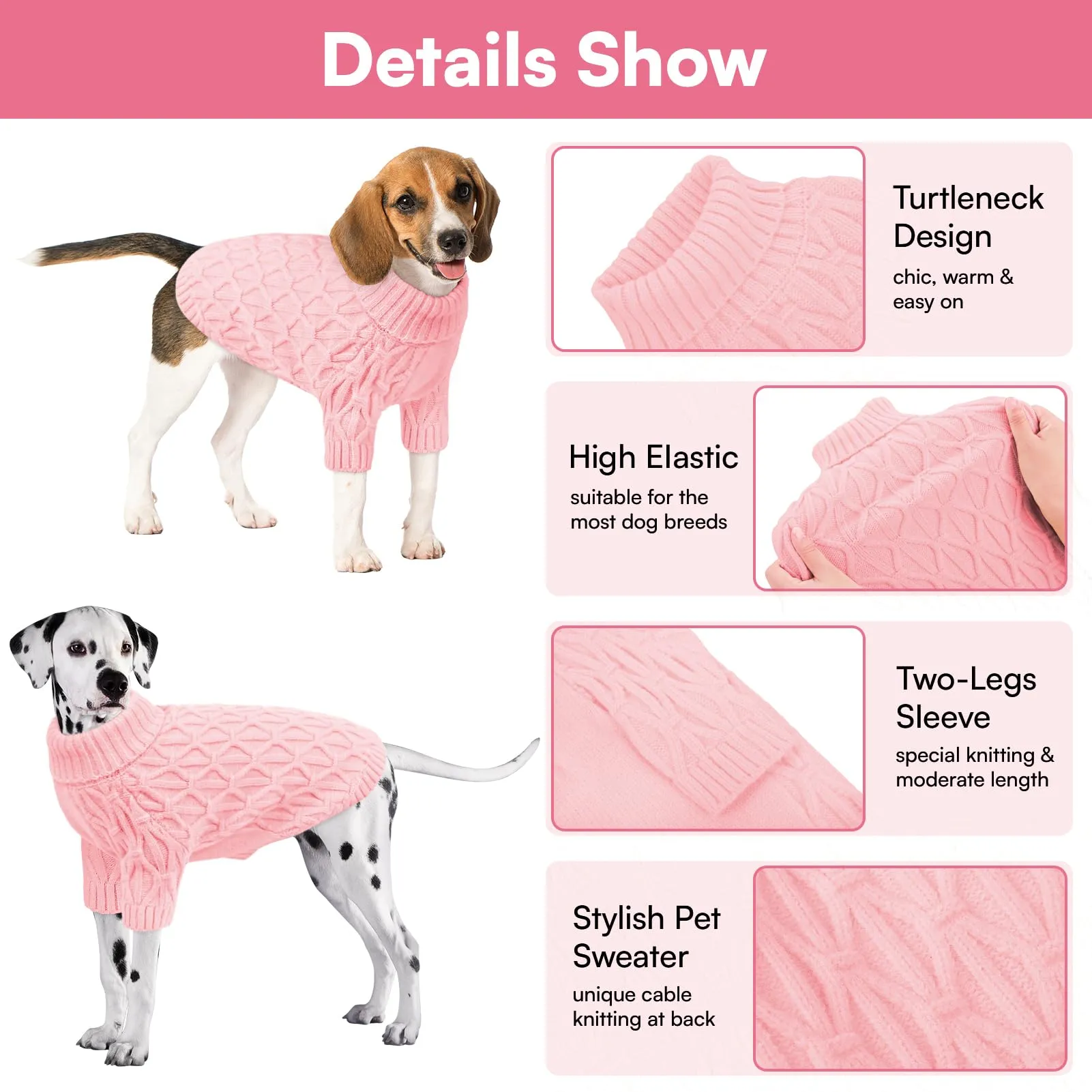 Queenmore Maglione per Whippet, Maglioncino Cane Morbida e Calda, Felpa Cane Grande per Labrador, Golden Retriever e Border Collie, Rosa, 2XL - immagine 5