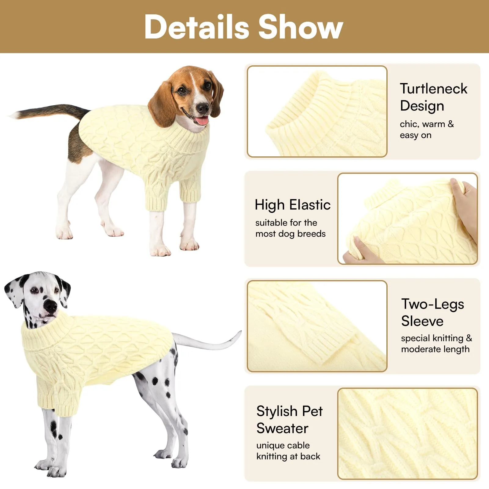 Queenmore Maglione per Cani di Taglia Grande, Maglioni per Cani di Taglia Grande Maschio Femmina, Maglione a Maglia Autunnale del Ringraziamento per Cani, Maglione a Collo Alto Spesso per Cani - immagine 4