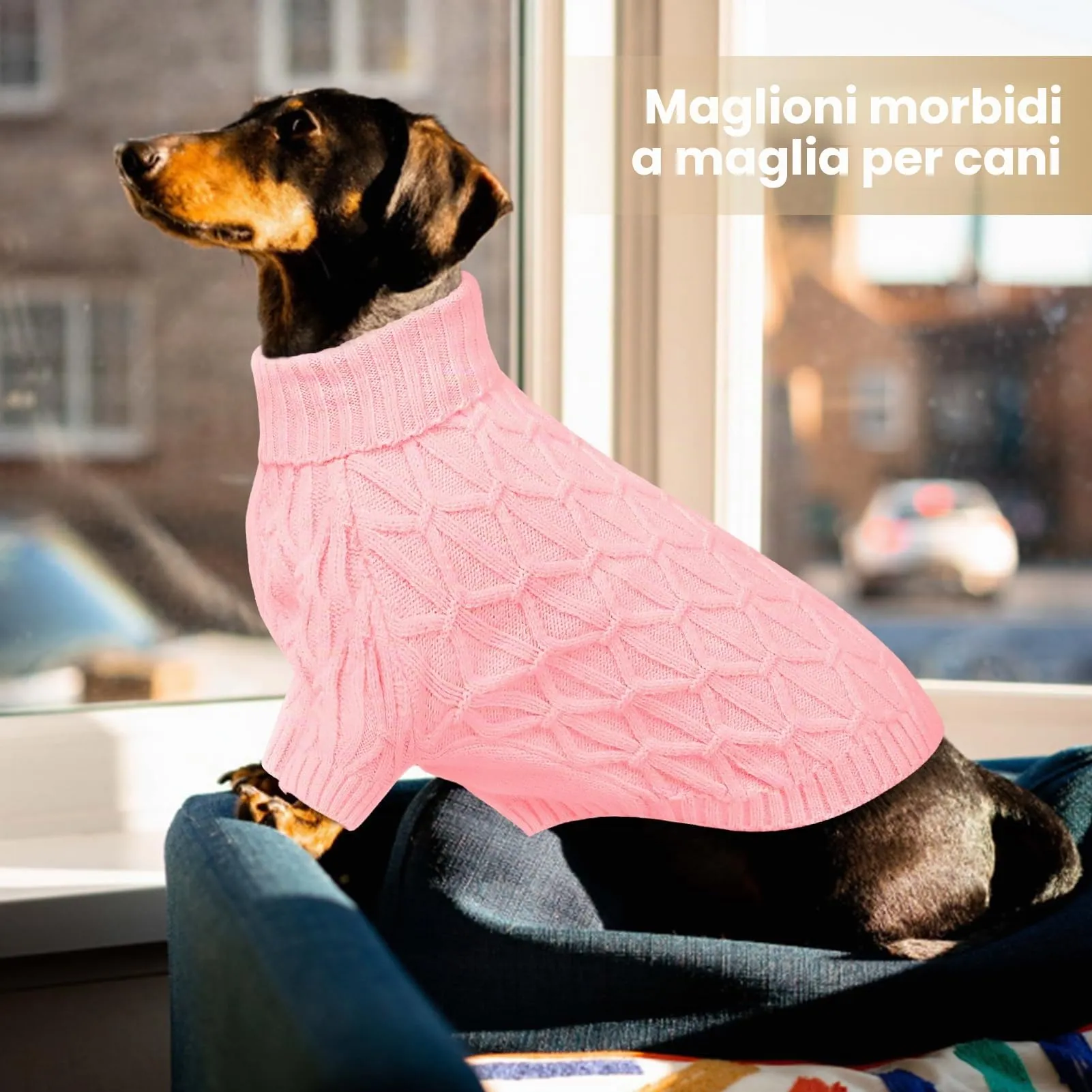 Queenmore Maglione Cane per Bulldog Francese, Maglioncino Cane Morbido e Caldo, per Razze Grandi come Whippet, Greyhound e Labrador, Rosa, L - immagine 6