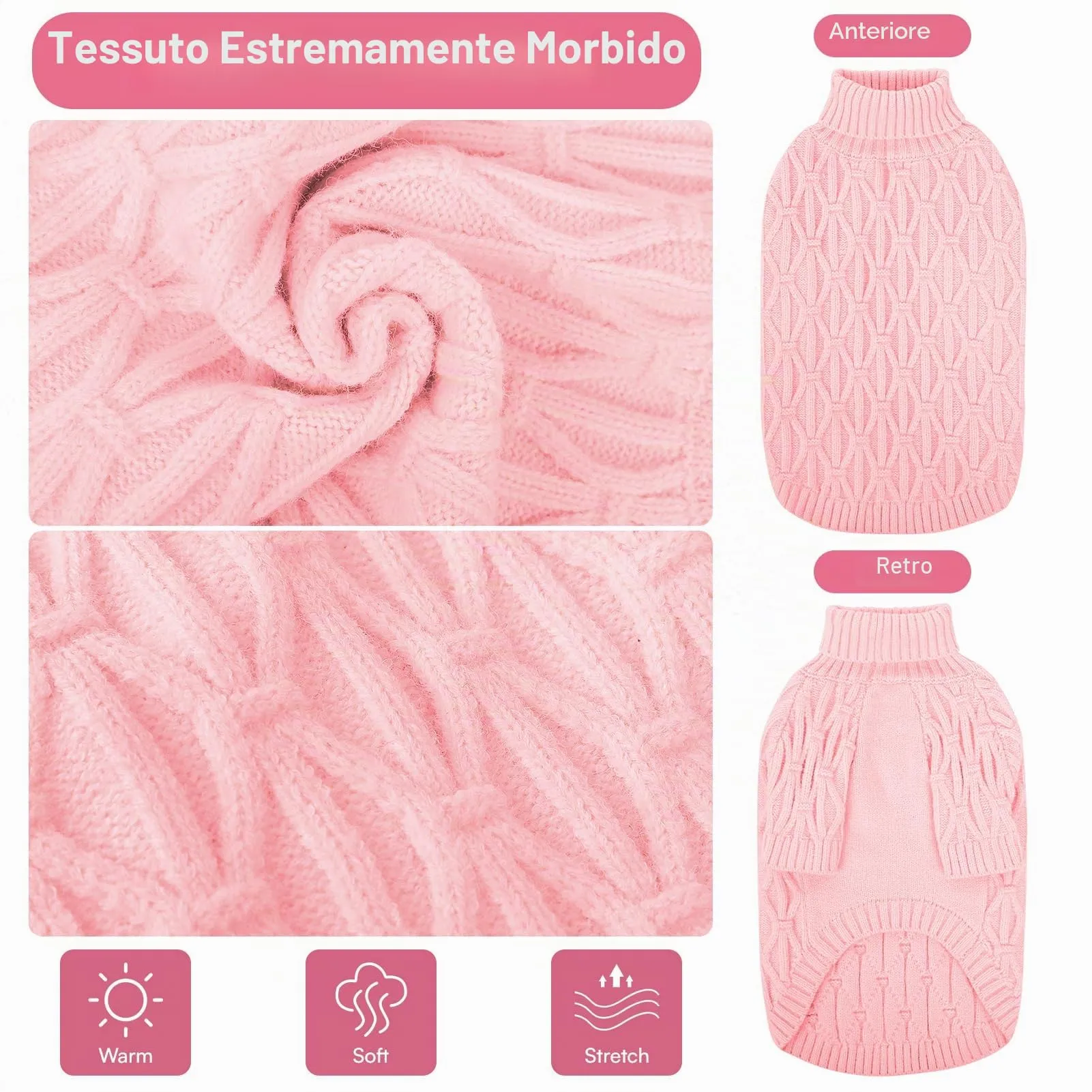Queenmore Maglia per Bassotto, Maglioncino Cane Morbida e Elasticizzata, Felpa per Razze Medie come Cane Corso Jack Russell e Bassotto, Rosa, M - immagine 2