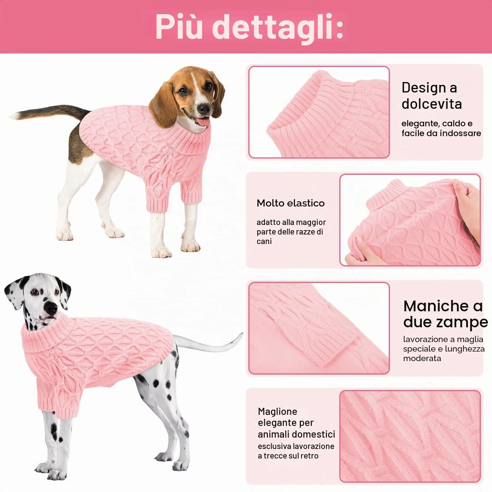 Queenmore Maglione Cane Piccola, Morbida e Calda, Maglioncino Cane per Maltese, Chihuahua, Yorkshire Terrier e Razze Mini, Rosa, XS - immagine 5