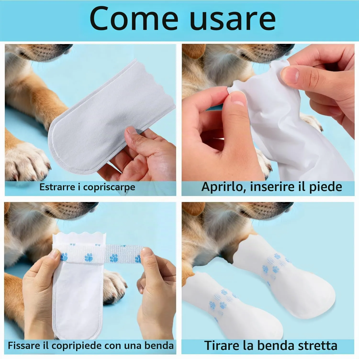 ACKKOR 20 Calzini USA e Getta per Cani | Protezione Zampe Anti-Leccata | Stivaletti Impermeabili per Zampe Ferite | Bendaggi per Interno ed Esterno (S(3-8 kg)) - immagine 4