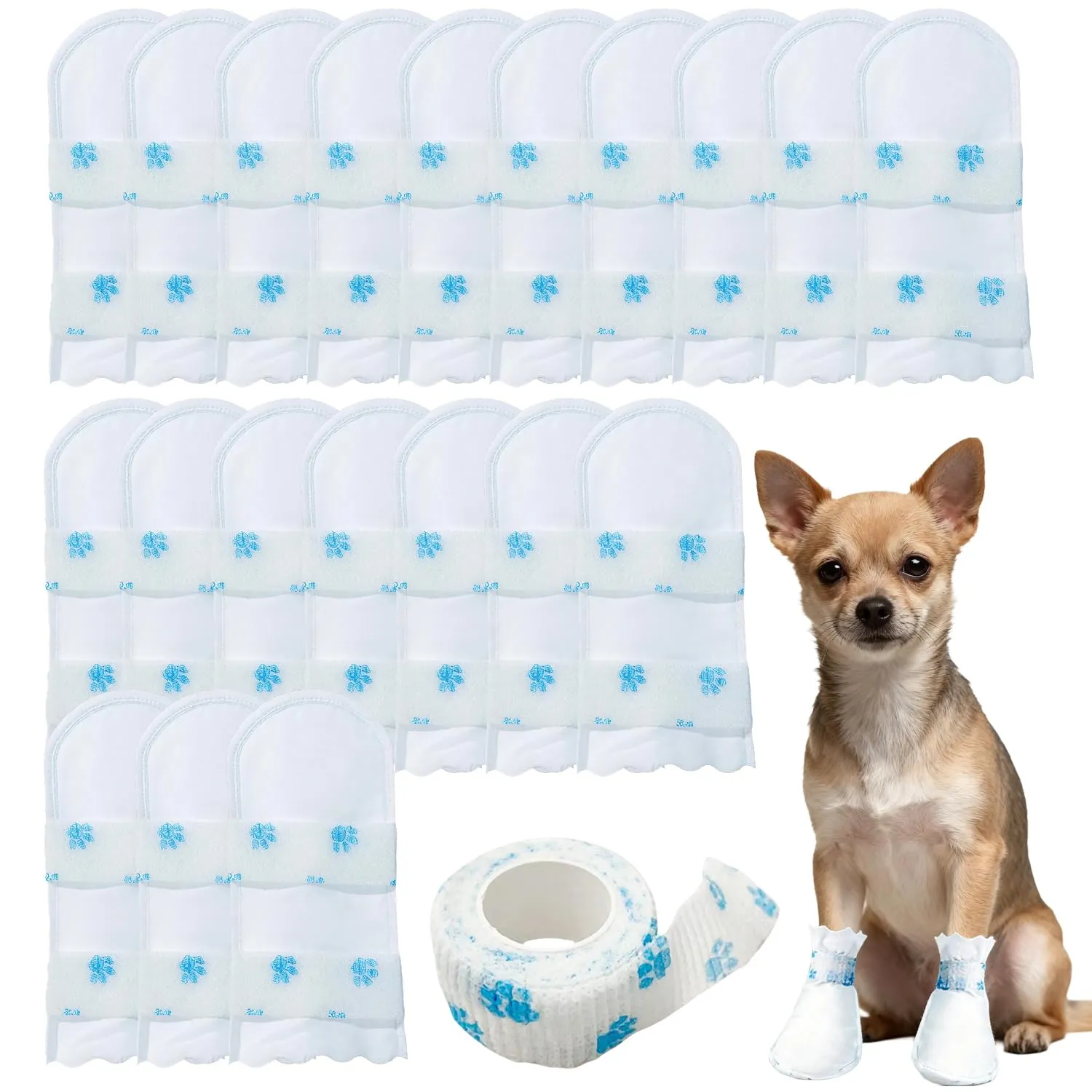 ACKKOR 20 Calzini monouso per Cani | Protezioni per Zampe Anti-leccamento | Stivaletti Impermeabili per Zampe ferite | Bendaggi per Interni ed Esterni (M, 8-17 kg) - immagine 1