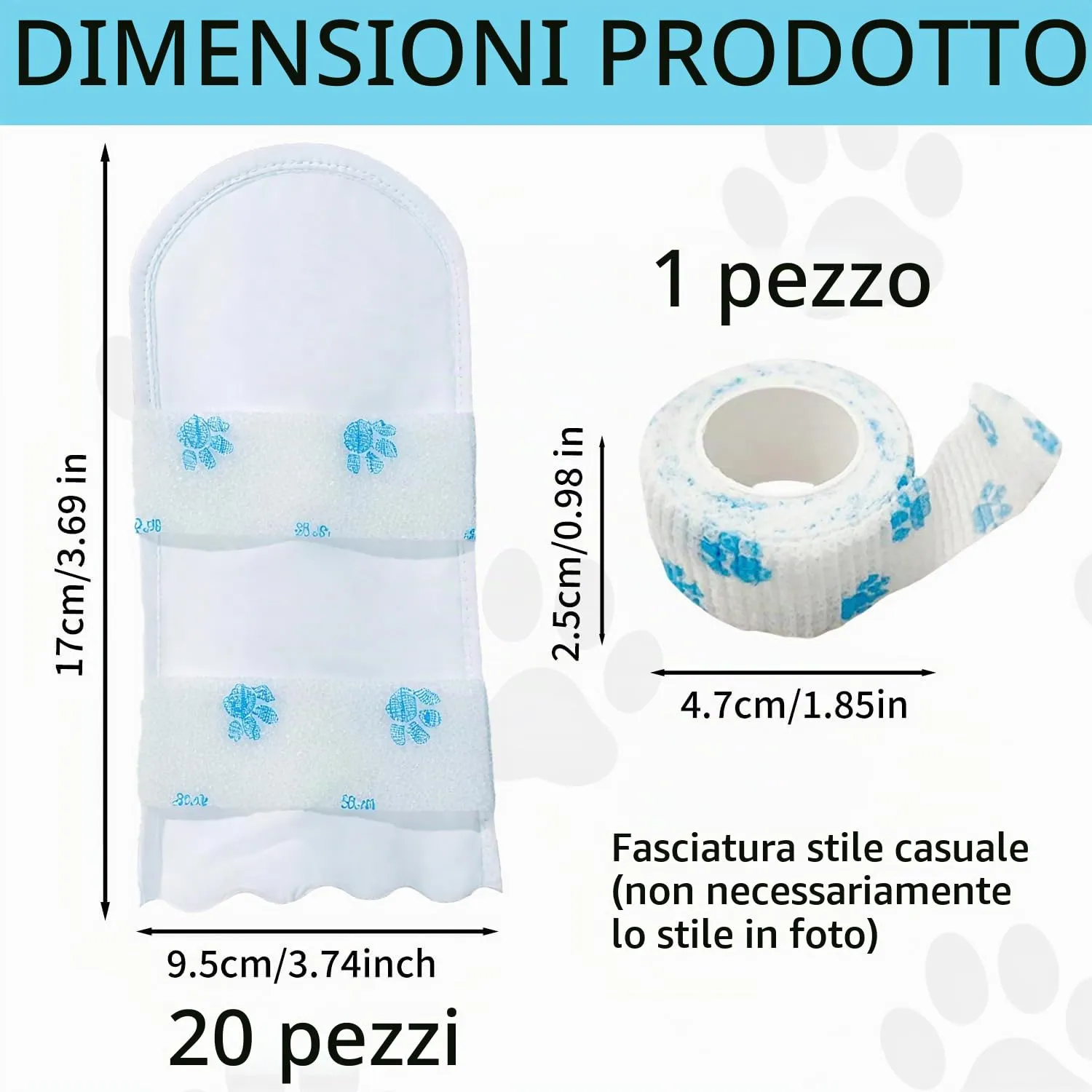 ACKKOR 20 Calzini monouso per Cani | Protezioni per Zampe Anti-leccamento | Stivaletti Impermeabili per Zampe ferite | Bendaggi per Interni ed Esterni (M, 8-17 kg) - immagine 2