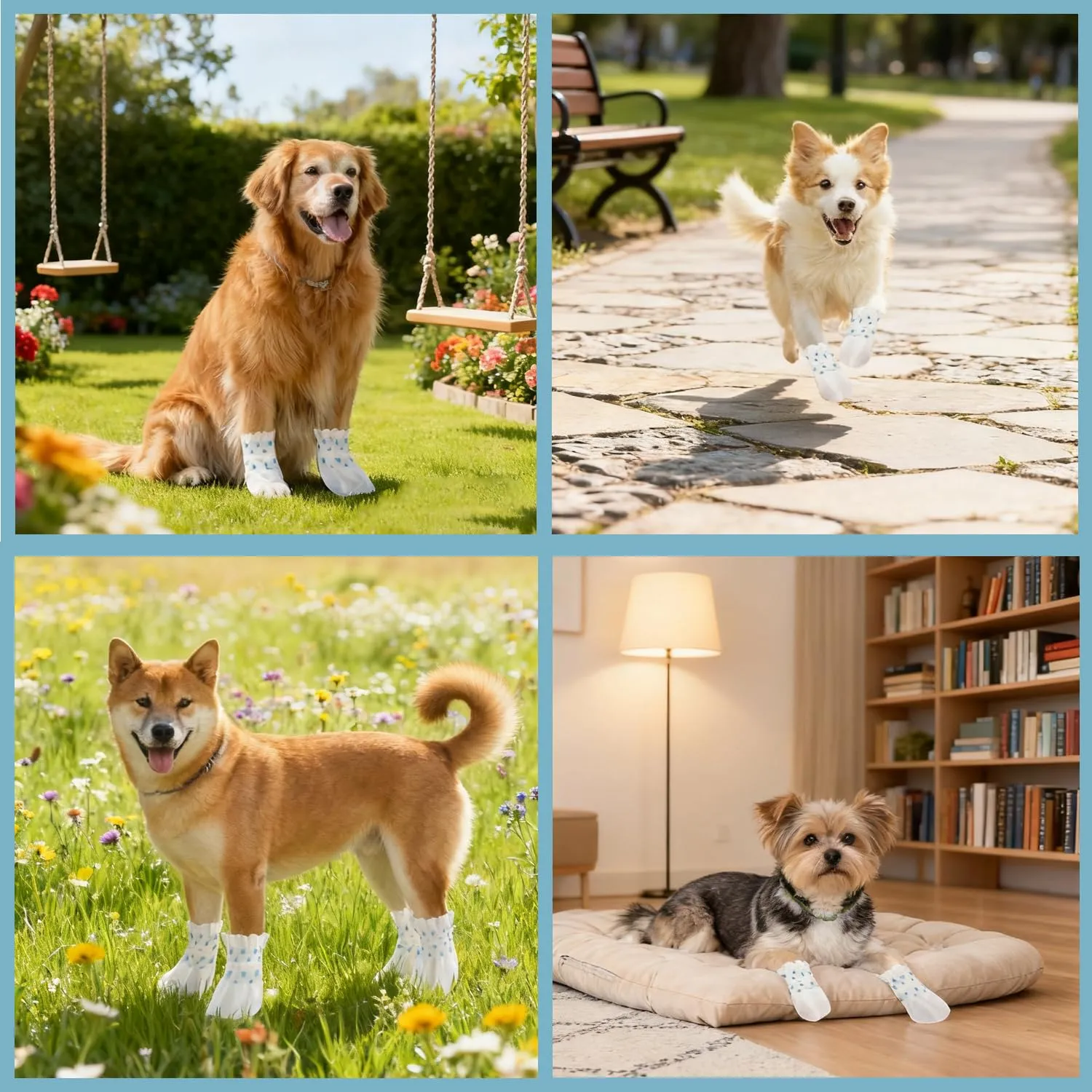 ACKKOR 20 Calzini monouso per Cani | Protezioni per Zampe Anti-leccamento | Stivaletti Impermeabili per Zampe ferite | Bendaggi per Interni ed Esterni (M, 8-17 kg) - immagine 7