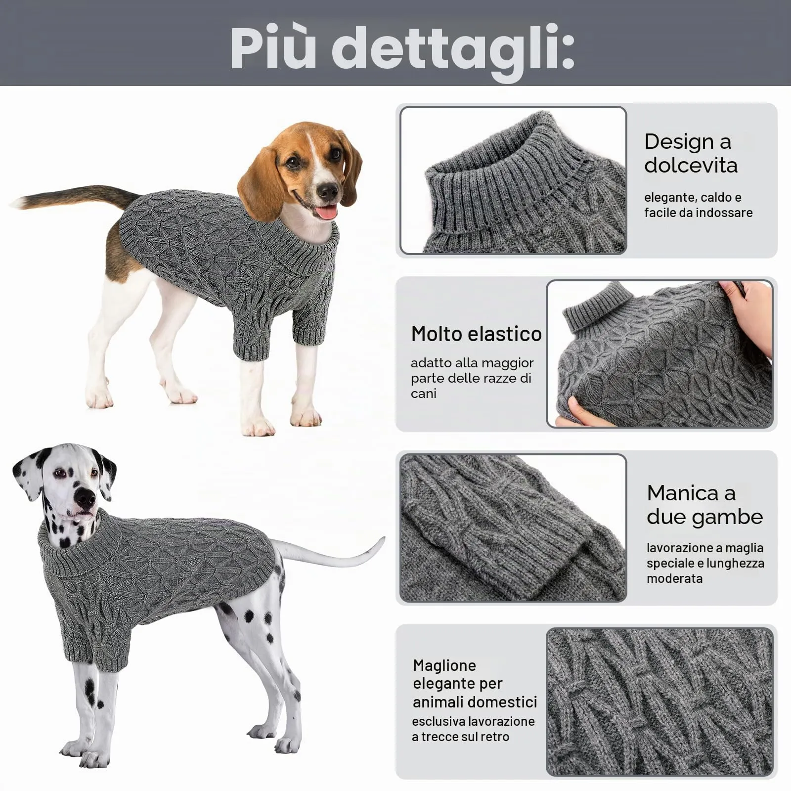 Queenmore Maglioncino Cane Taglia Piccola, Morbida e Elasticizzata, per Gattini e Cani di Taglia Mini (Maltese,Yorkshire Terrier, Barboncino Toy), Grigio, XS - immagine 5
