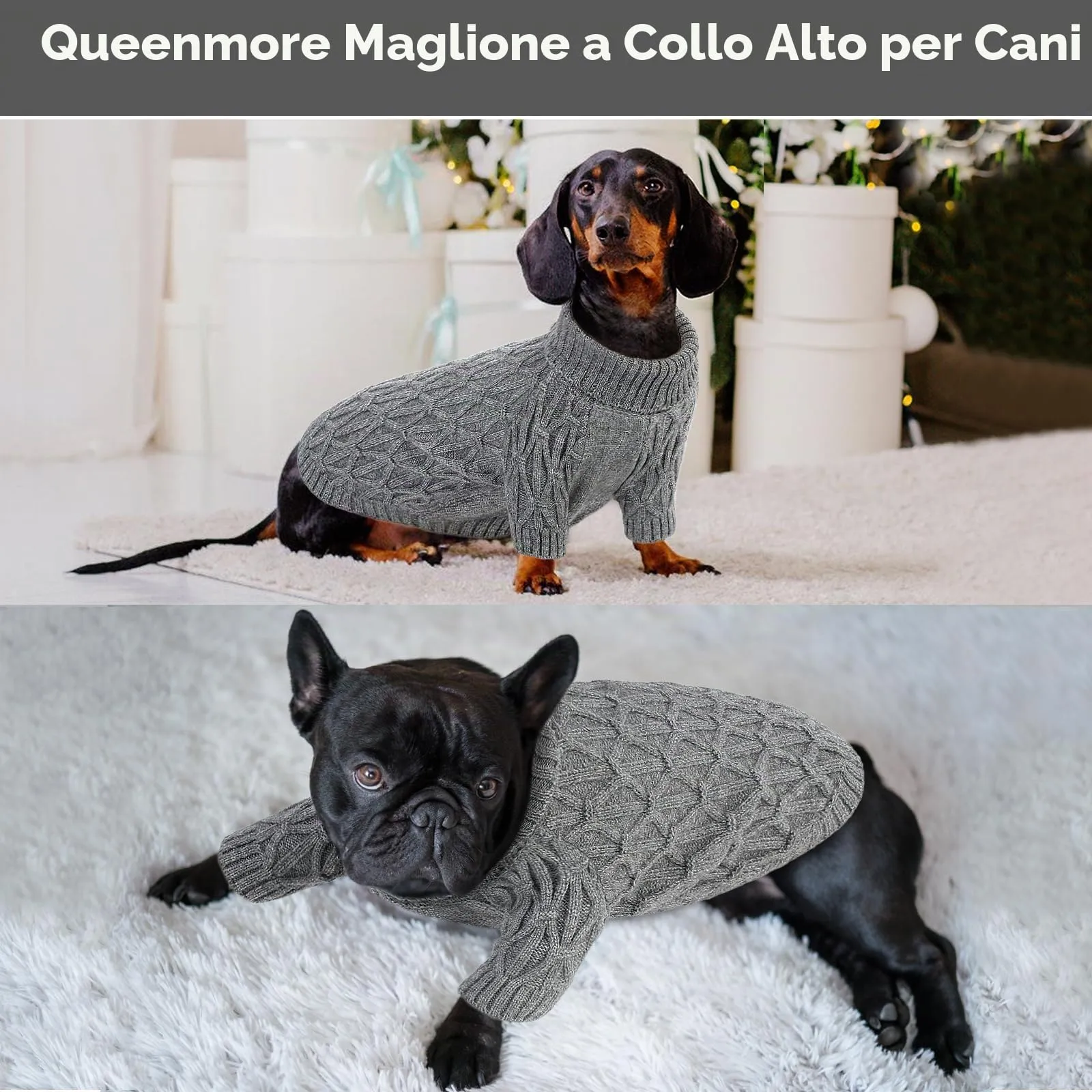 Queenmore Maglioncino Cane Taglia Piccola, Morbida e Elasticizzata, per Gattini e Cani di Taglia Mini (Maltese,Yorkshire Terrier, Barboncino Toy), Grigio, XS - immagine 6