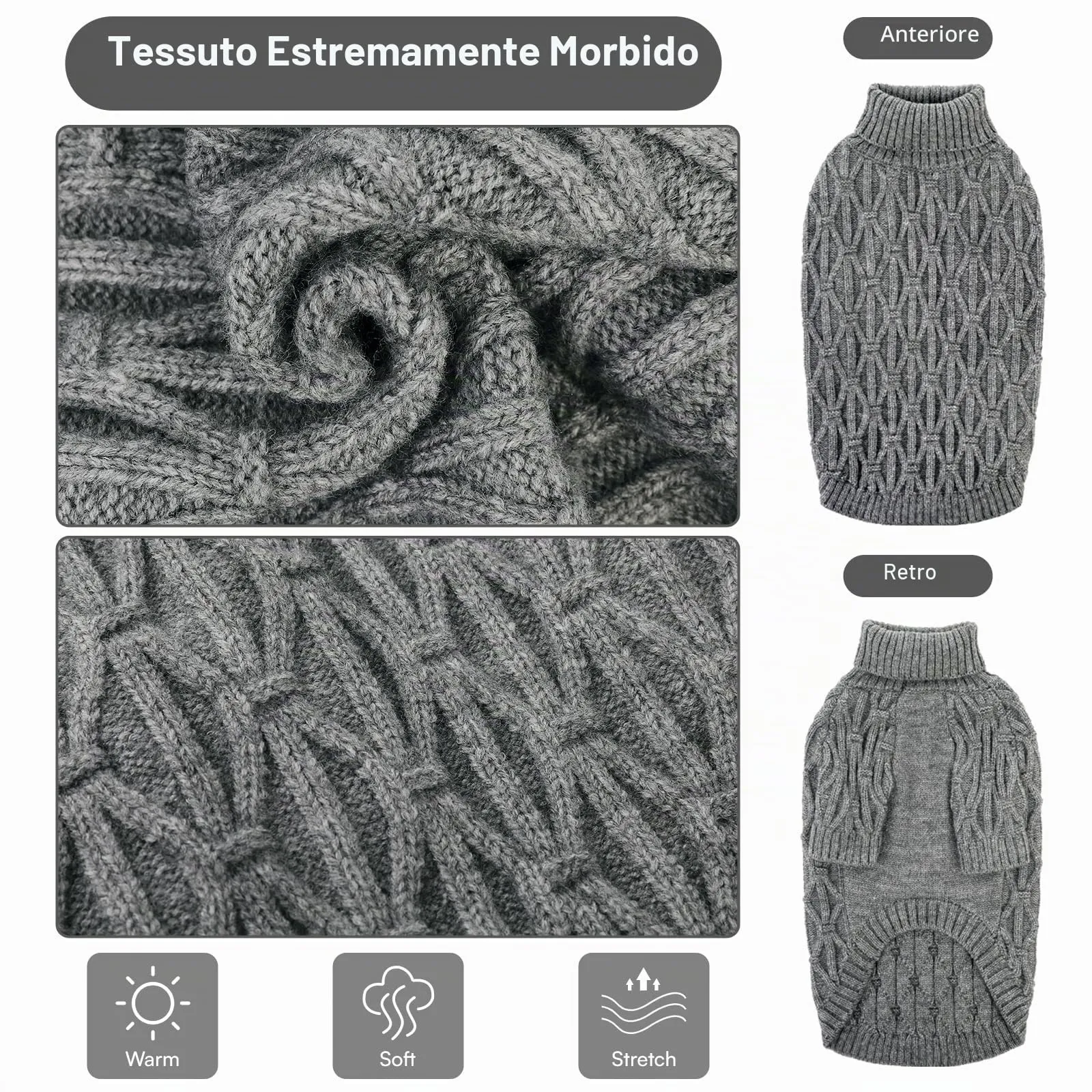 Queenmore Maglione Natalizio per Cani, Maglioncino Cane Morbido ed Elasticizzato,Felpa per Cane Corso Bulldog Francese e Bassotto, Grigio, L - immagine 2