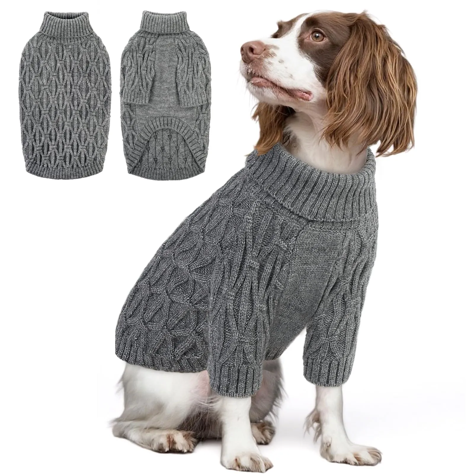 Queenmore Maglione per Cani di Taglia Grande, Maglioncino Cane con Collo Alto e Tessuto Caldo, Vestito Natale per Labrador, Golden Retriever e Border Collie, Grigio, XL - immagine 1