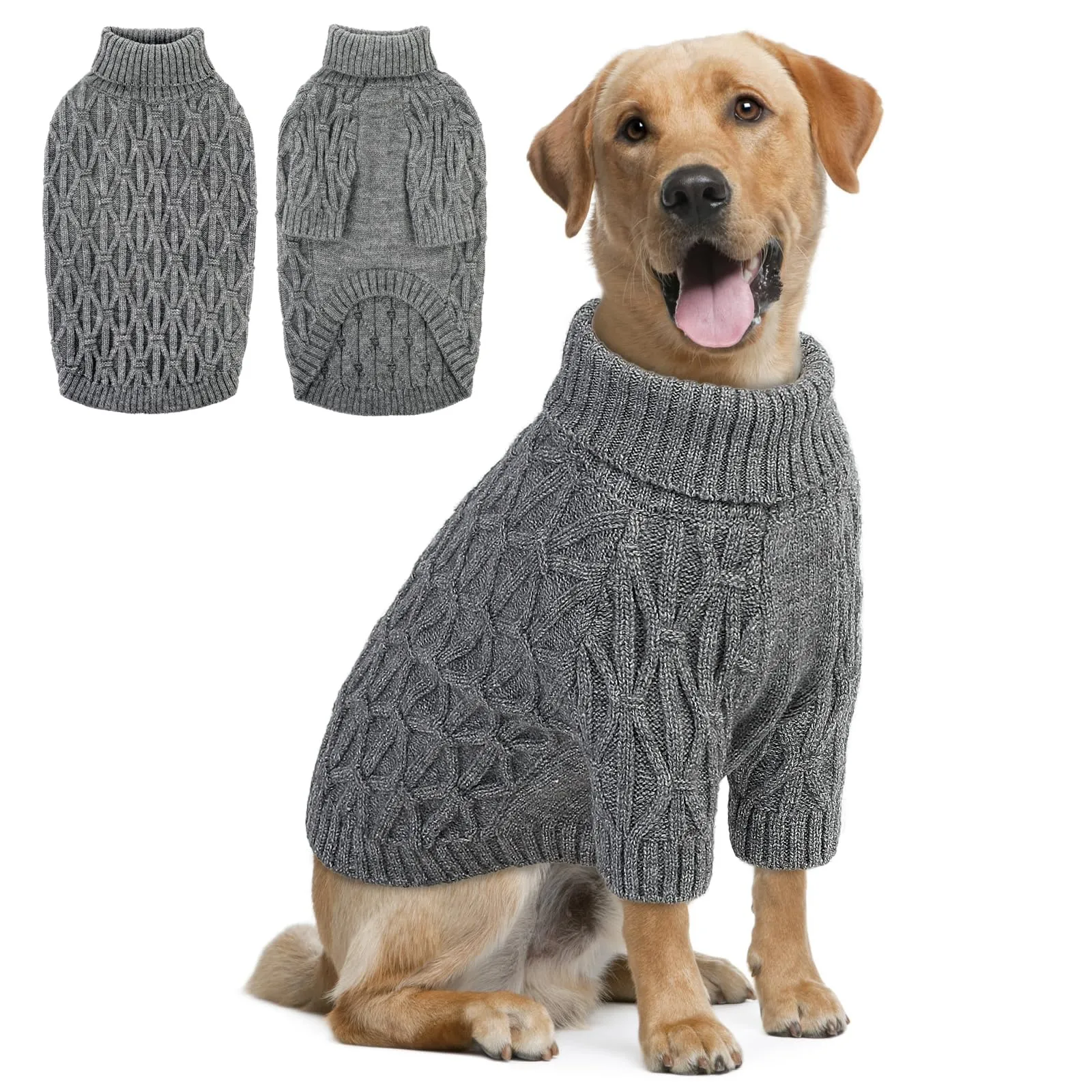 Queenmore Maglione per Cani di Taglia Grande, Maglioncino Cane con Collo Alto e Tessuto Caldo, Vestito Natale per Labrador, Golden Retriever e Border Collie, Grigio, 2XL - immagine 1
