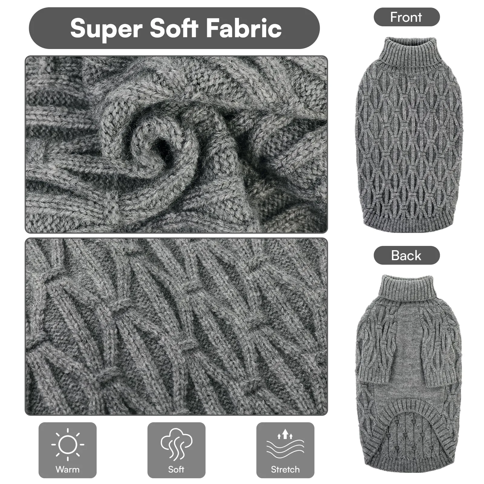 Queenmore Maglione per Cani di Taglia Grande, Maglioncino Cane con Collo Alto e Tessuto Caldo, Vestito Natale per Labrador, Golden Retriever e Border Collie, Grigio, 2XL - immagine 2