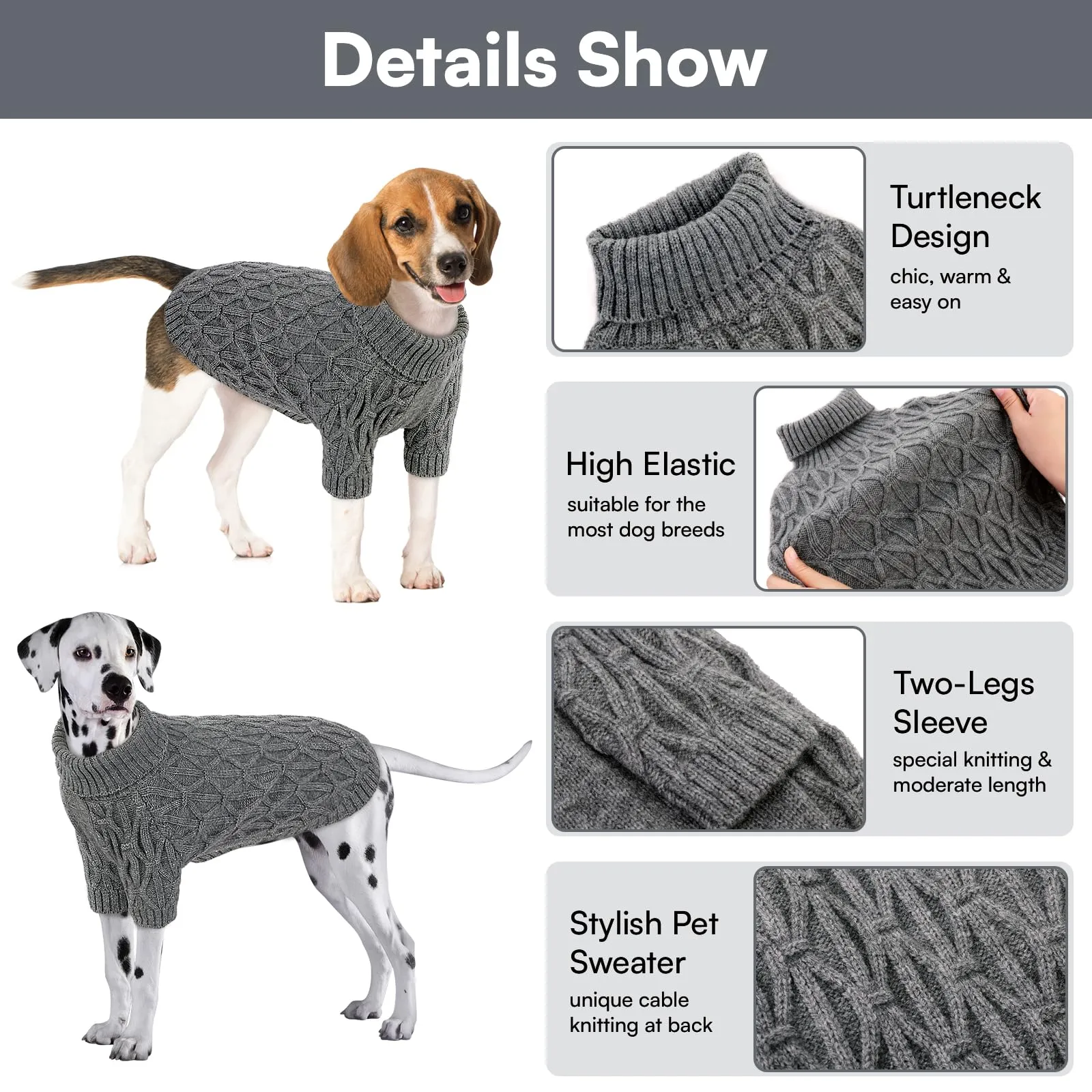 Queenmore Maglione per Cani di Taglia Grande, Maglioncino Cane con Collo Alto e Tessuto Caldo, Vestito Natale per Labrador, Golden Retriever e Border Collie, Grigio, 2XL - immagine 5