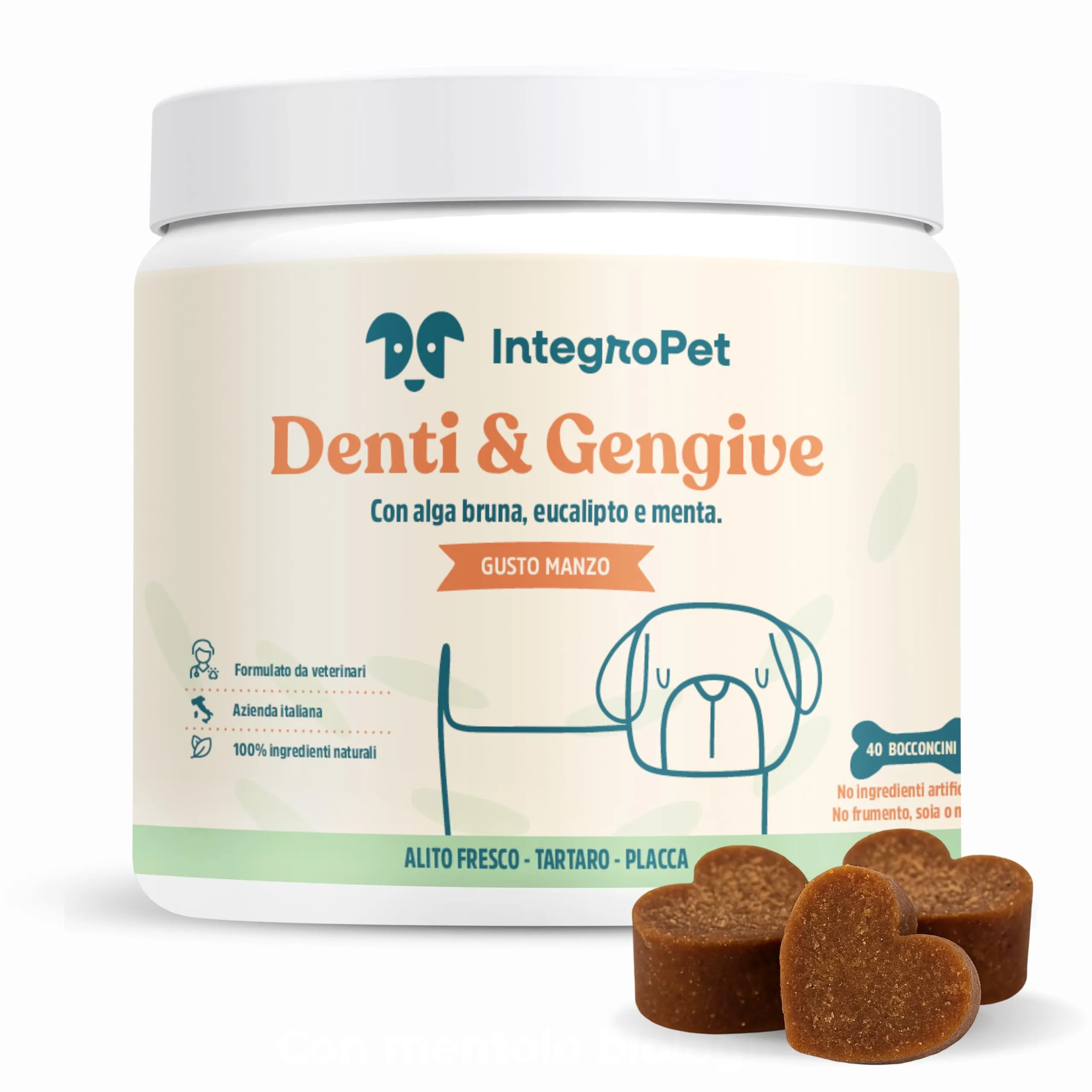 INTEGROPET - Integratore per Pulizia Denti e Gengive Cani Gusto Manzo - Igiene Orale Cane contro Placca, Tartaro e Alito Cattivo - immagine 1