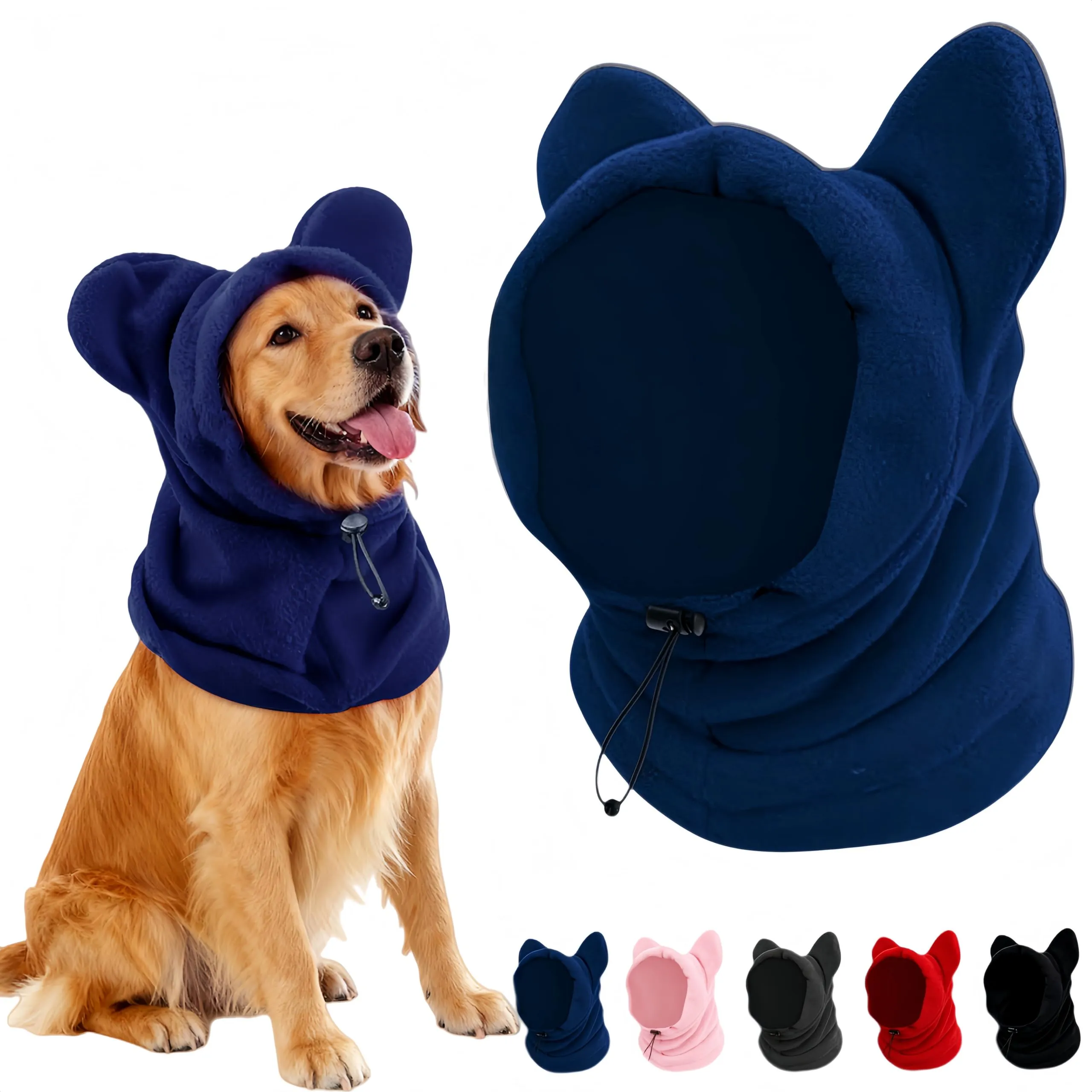 Cuffia in lana per cani e gatti autunno-inverno, copricapo con orecchie dolci, scollatura regolabile, morbida protezione cervicale per animali piccoli e medi (Blu, L) - immagine 1