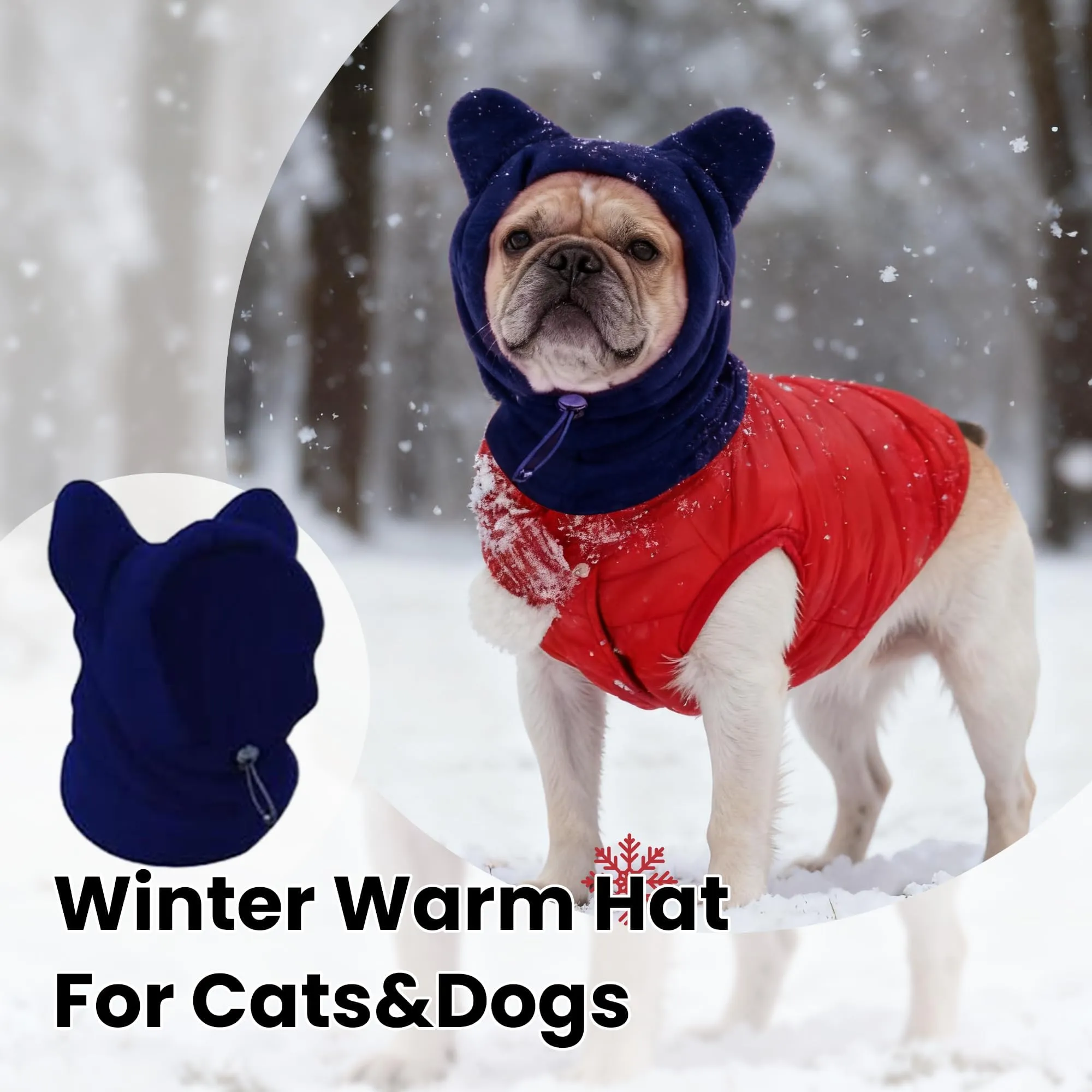 Cuffia in lana per cani e gatti autunno-inverno, copricapo con orecchie dolci, scollatura regolabile, morbida protezione cervicale per animali piccoli e medi (Blu, L) - immagine 2