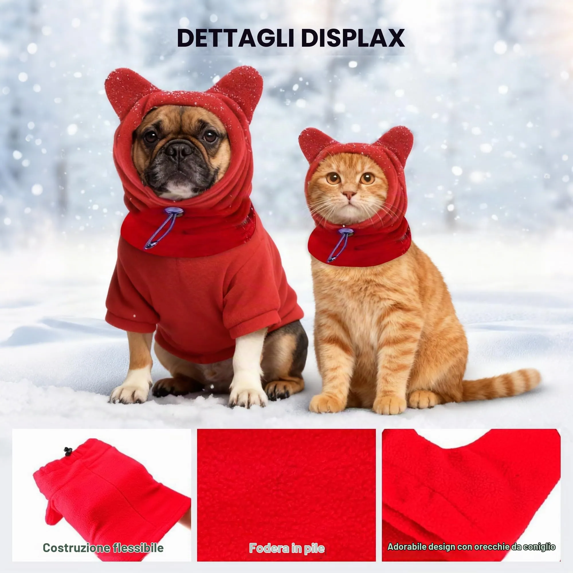 Cuffia in lana per cani e gatti autunno-inverno, copricapo con orecchie dolci, scollatura regolabile, morbida protezione cervicale per animali piccoli e medi - immagine 3