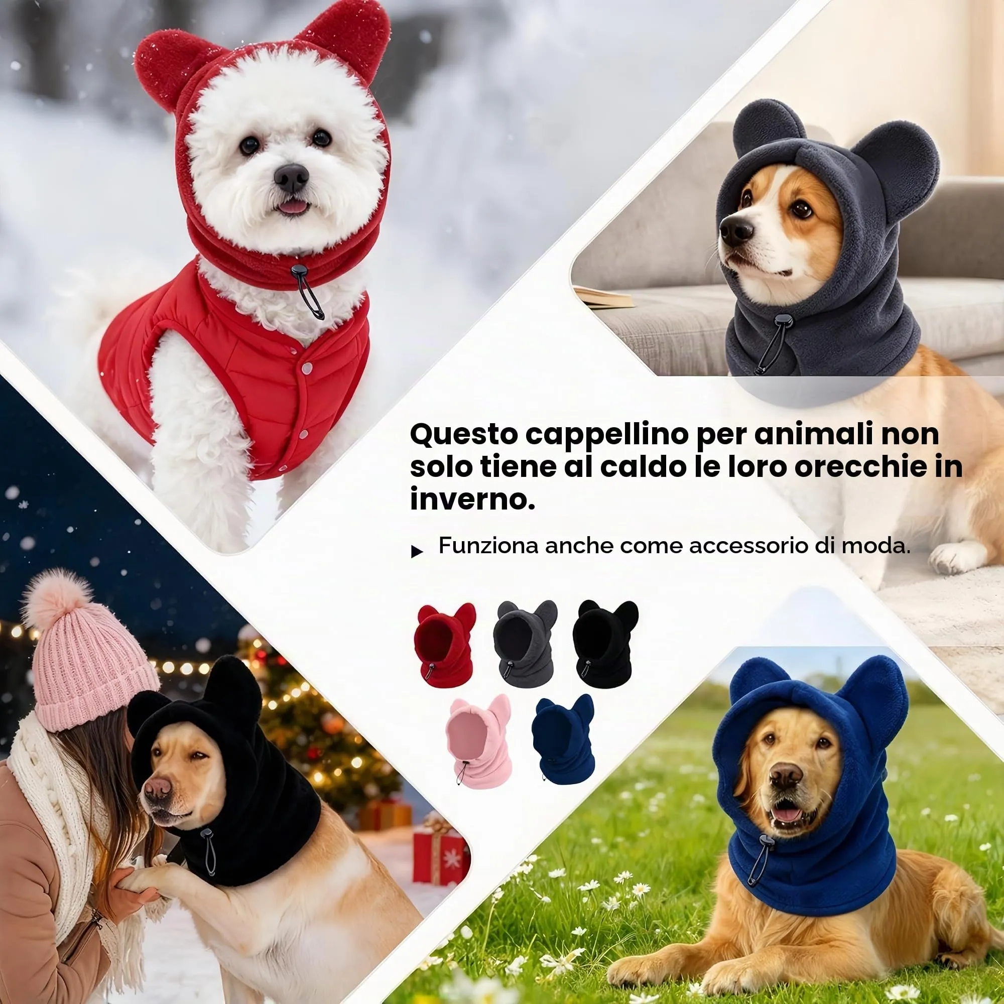 Cuffia in lana per cani e gatti autunno-inverno, copricapo con orecchie dolci, scollatura regolabile, morbida protezione cervicale per animali piccoli e medi - immagine 4