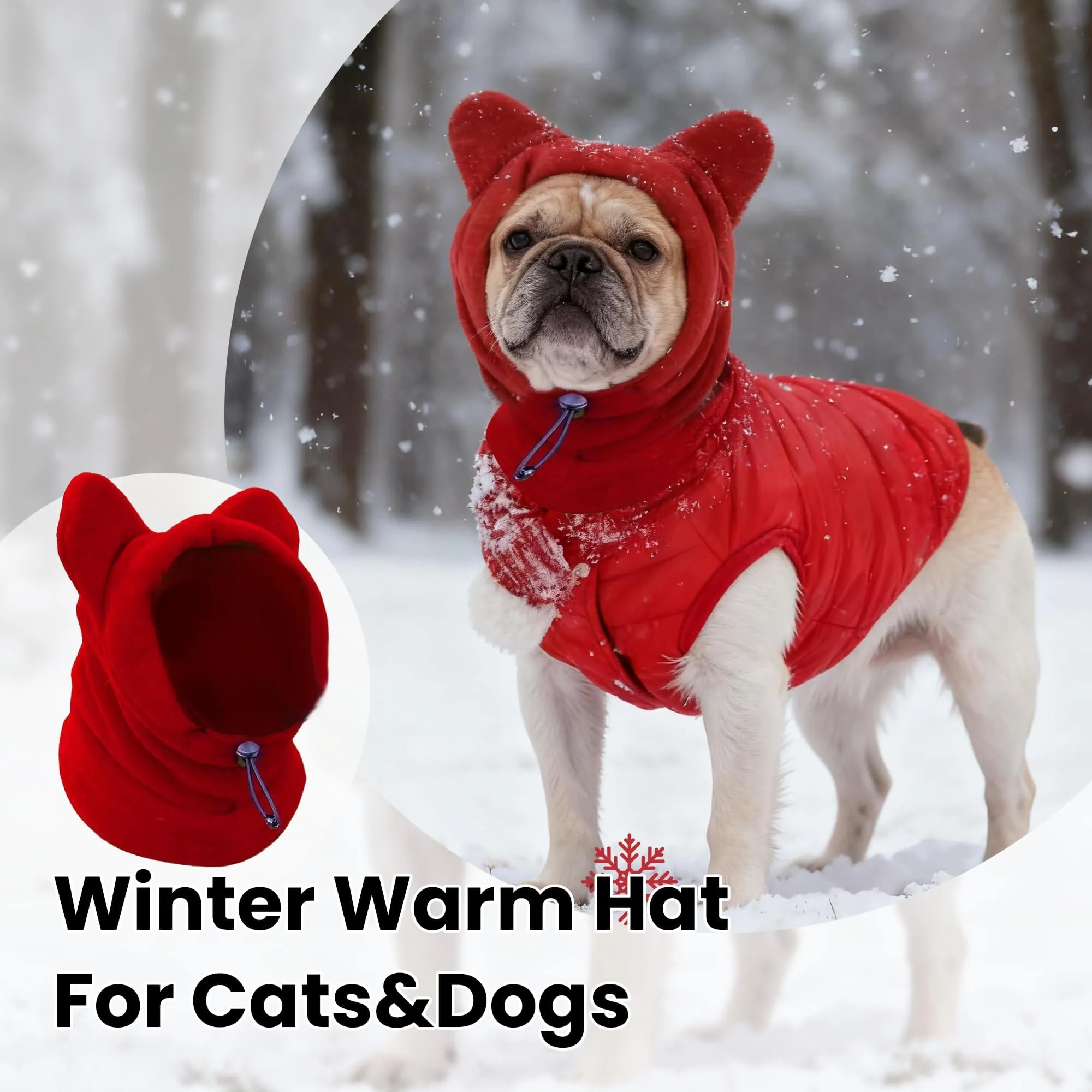 Cuffia in lana per cani e gatti autunno-inverno, copricapo con orecchie dolci, scollatura regolabile, morbida protezione cervicale per animali piccoli e medi (Rosso, L) - immagine 2