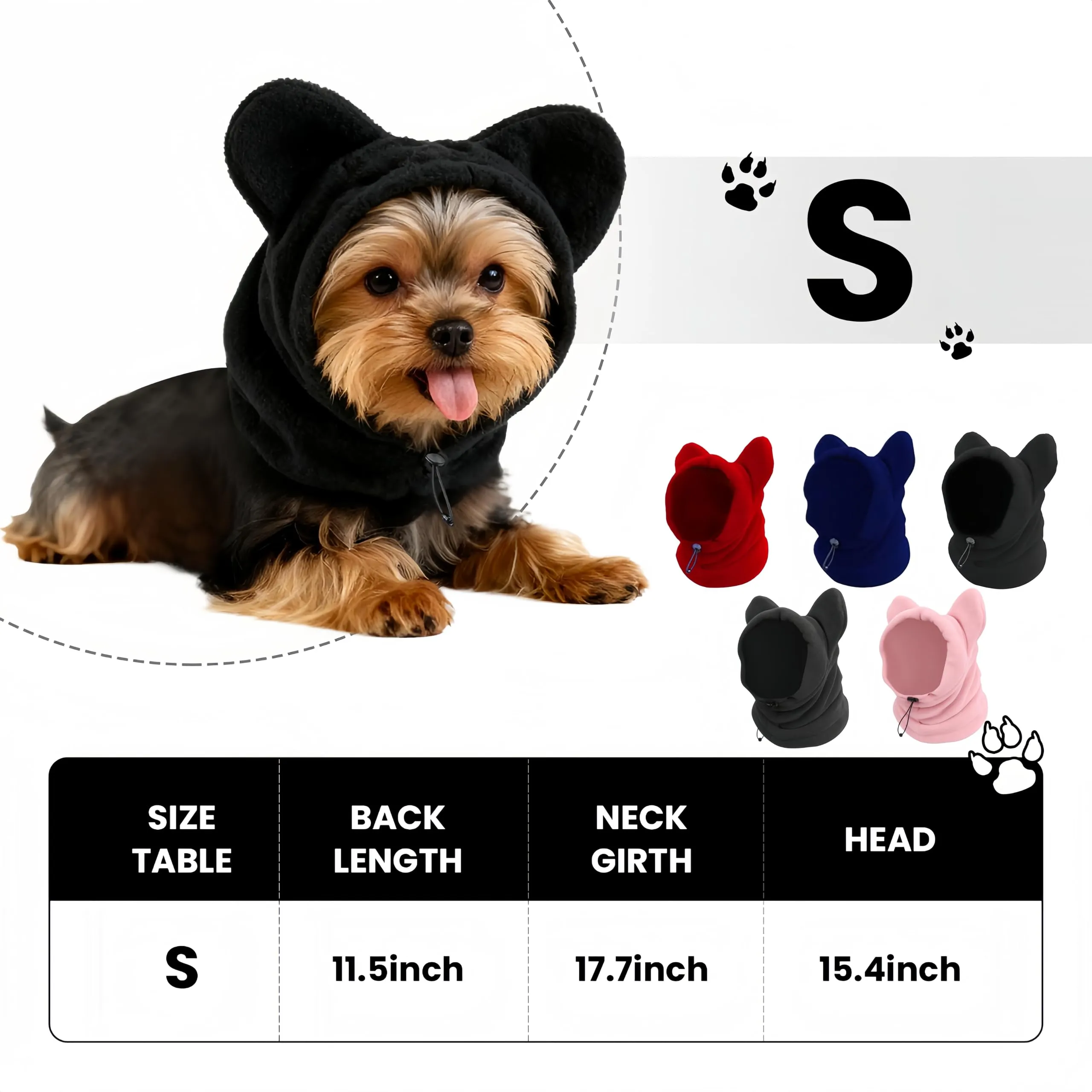 Cuffia in lana per cani e gatti autunno-inverno, copricapo con orecchie dolci, scollatura regolabile, morbida protezione cervicale per animali piccoli e medi (Rosso, L) - immagine 5