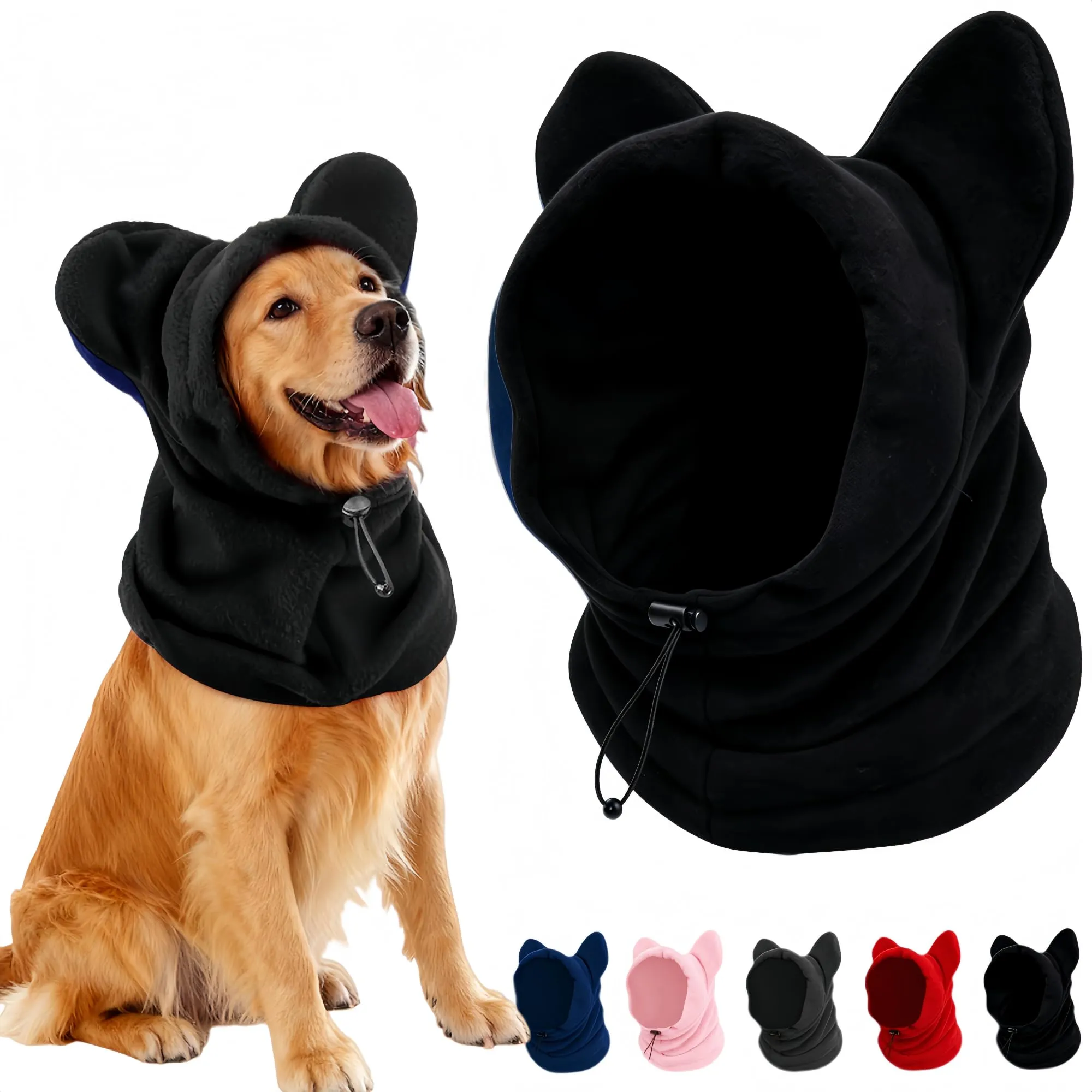 Cuffia in lana per cani e gatti autunno-inverno, copricapo con orecchie dolci, scollatura regolabile, morbida protezione cervicale per animali piccoli e medi (Blu, M) - immagine 1