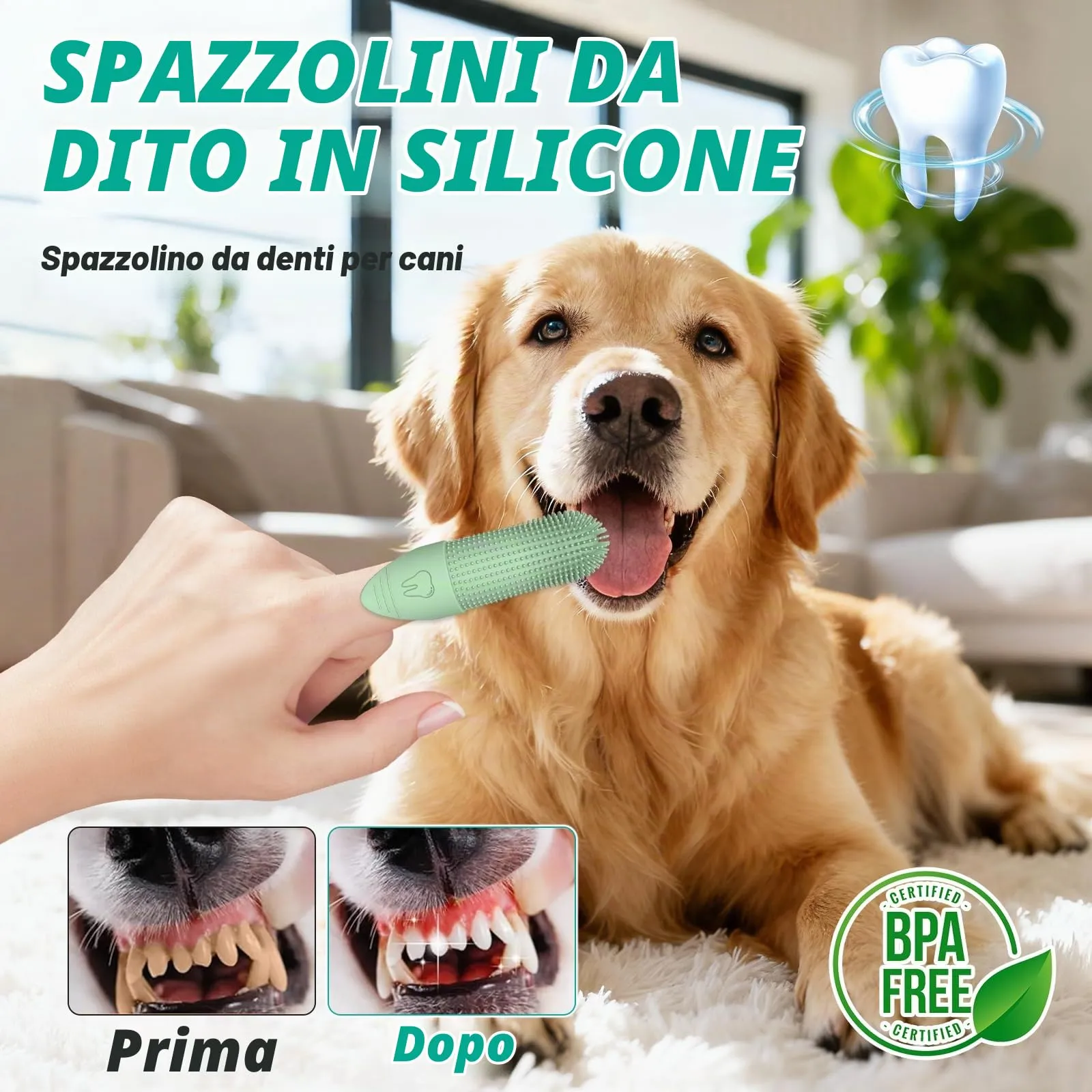 Soodyoow 2 Pièces Spazzolino da Dito per Cani, Silicone Premium Ultra-Resistente, Design 360° per Controllo Facile & Pulizia Delicata, Alternativa alle Spazzole Tradizionali - immagine 2