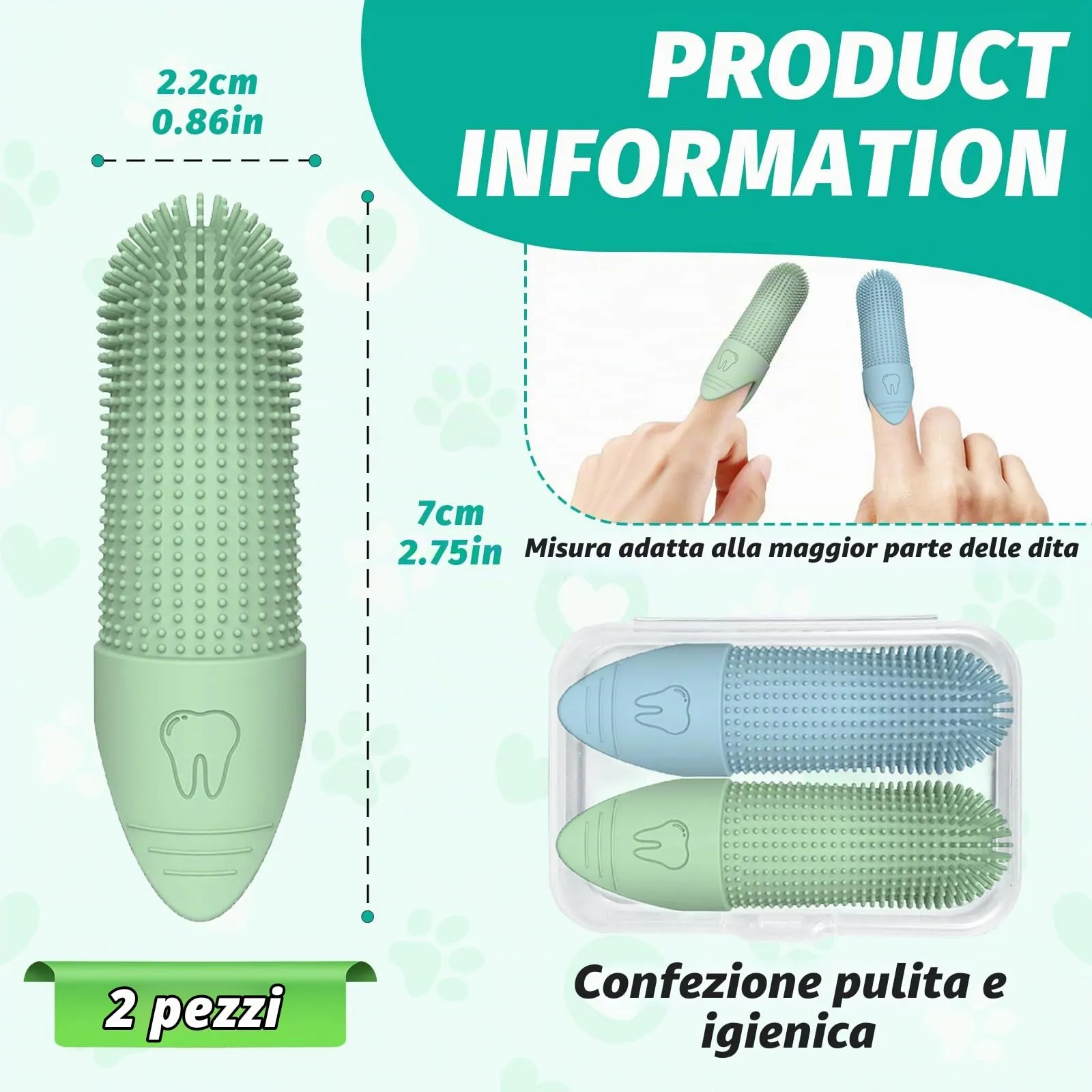 Soodyoow 2 Pièces Spazzolino da Dito per Cani, Silicone Premium Ultra-Resistente, Design 360° per Controllo Facile & Pulizia Delicata, Alternativa alle Spazzole Tradizionali - immagine 3